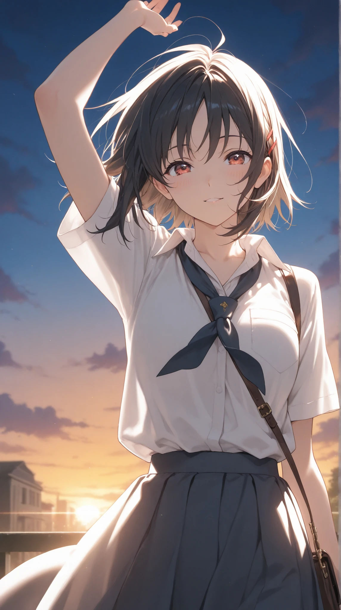 1girl, <lora:sdxl2-flat2-512b:-1>,medium breasts,school uniform,
kiraboshi,<lora:kiraboshi_XL_v1:0.8>v, v over eye,
from below, panorama shot, looking ahead, water eye, vineyard, closed mouth,
best quality, very aesthetic, absurdres