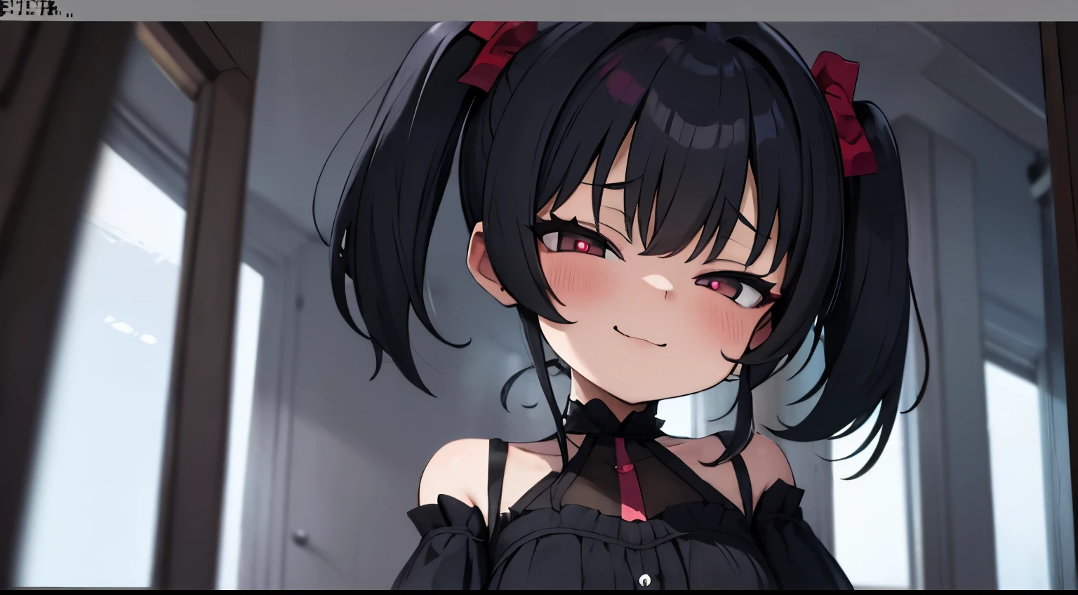 handjob,side view,eye-level shot,face focus,open mouth,tongue out,cum on tongue,lick,(1girl,Beautiful 14 year old girl),((Slender,Small breasts,Baby Face,Small face,)),looking at viewer,Black Hair,bangs,two side up,Gray Eyes,Drooping eyes,slit pupils,narrow eyes,collarbone,black t-shirt,off-shoulder look,Black and red checkered short skirt,Beautiful and detailed anime art,Mischievous smile,Dimly lit room,Simple Background,Gray background,Low lighting