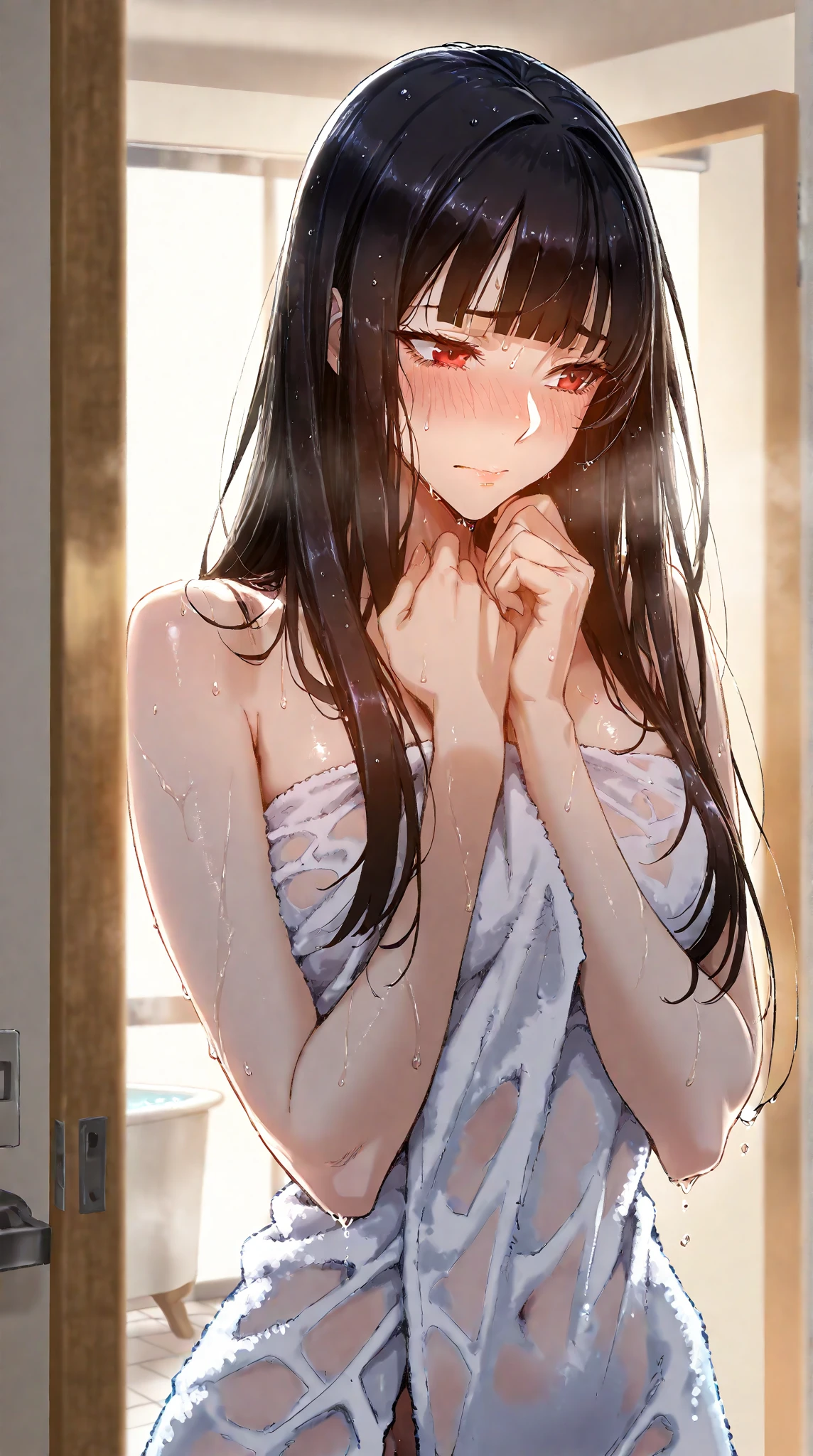 ((((, , perfect anatomy, anatomically correct, super detailed skin)))), 1 girl, japanese, 16 years old, (detailed ultra-oily shiny skin:1.1), watching the view, (smile:1.2),
beautiful hair, beautiful face, beautiful detailed eyes, (long hair:1.4, straight hair:1.7), parted bangs:1.5, light brown hair, (large breasts:0.8),
beautiful clavicle, beautiful body, beautiful chest, beautiful thigh, beautiful legs, beautiful detailed fingers, five fingers, babyface, , topless, bottomless,
(((naked towel))),
(beautiful scenery), inside kitchen, walking, standing,
(8k, top-quality, masterpiece:1.2, extremely detailed), (photorealistic), beautiful art, visual art, depth of fields, cinematic lighting, ,