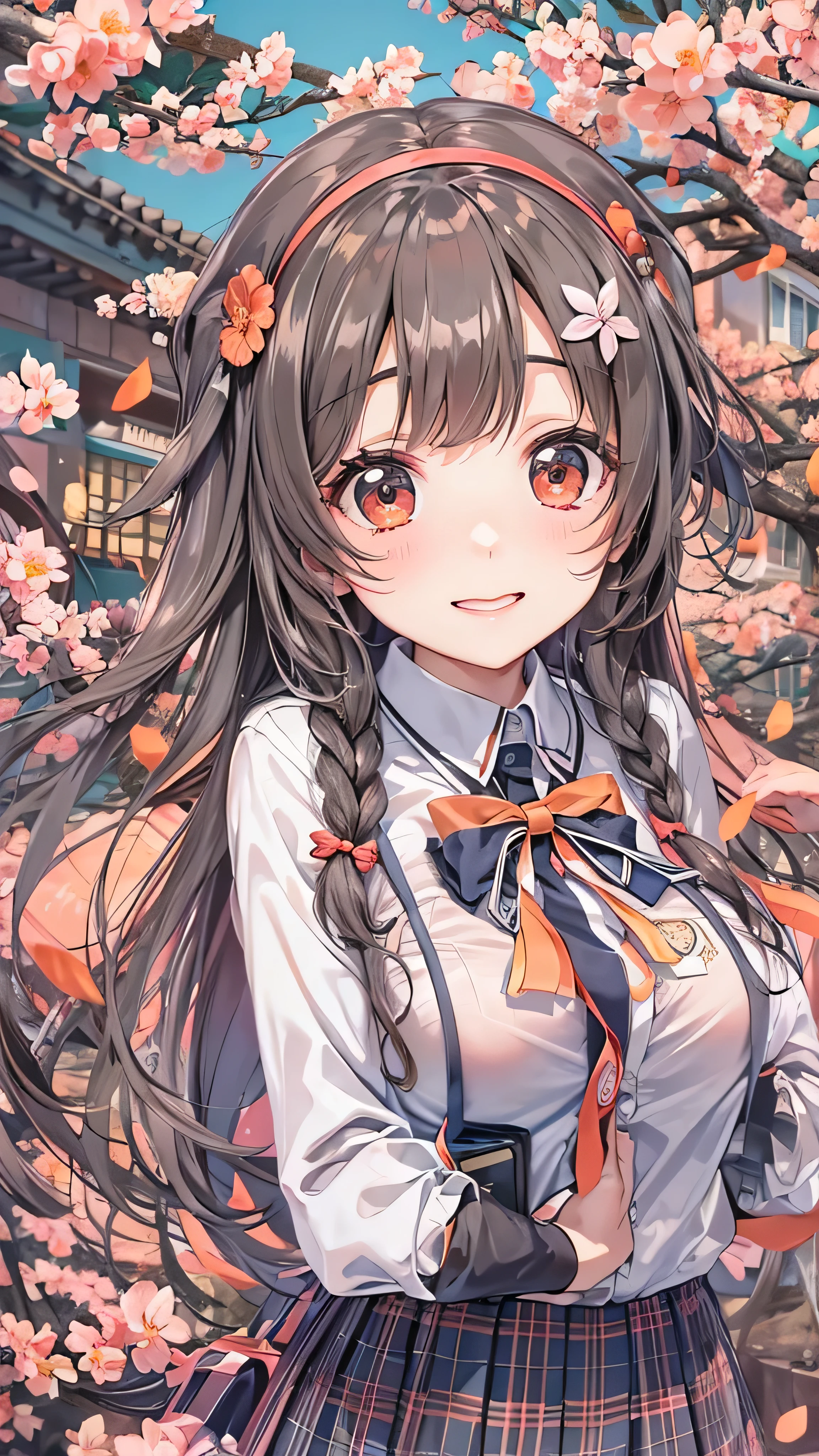 Anime girl with long hair and a school uniform standing in front of a ...
