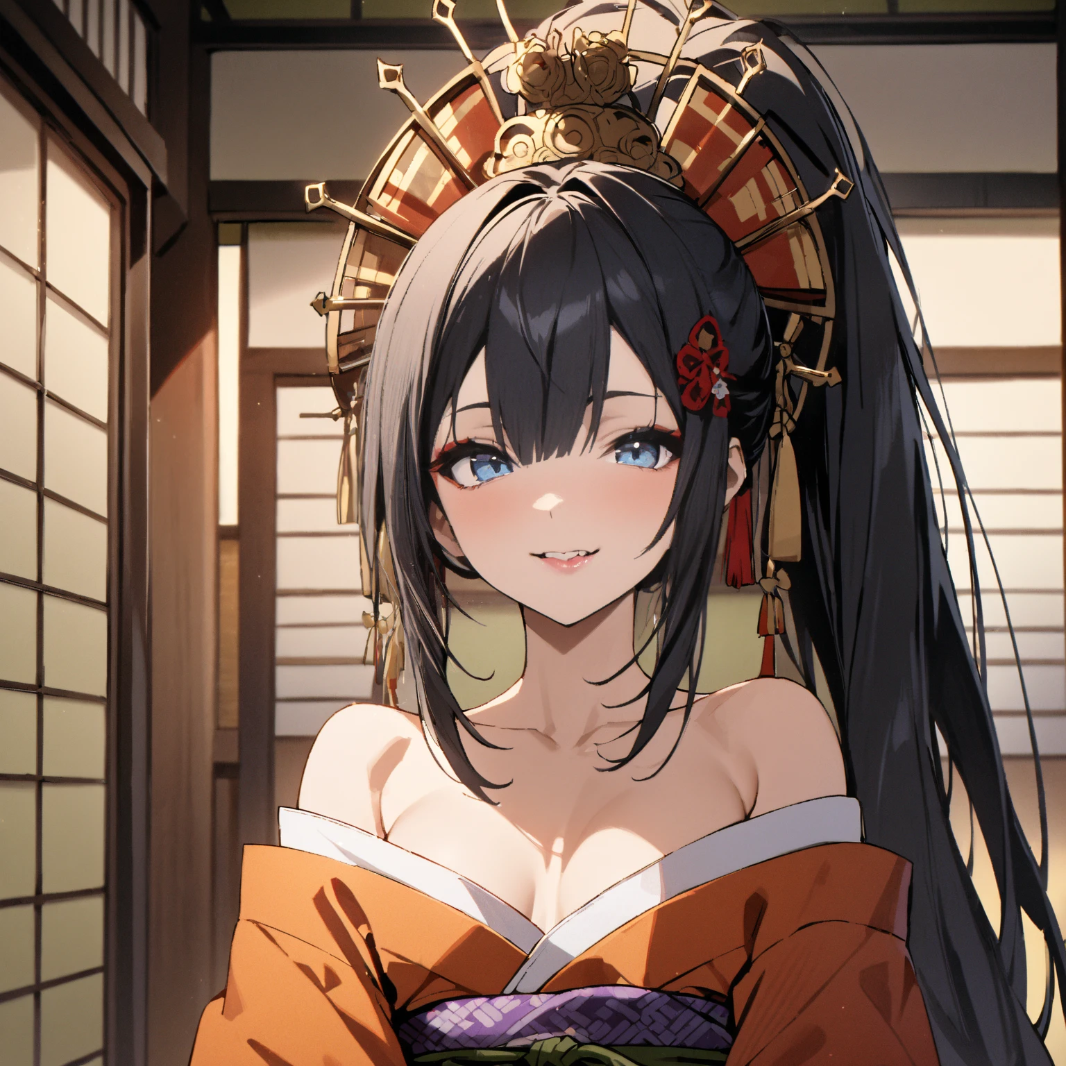 Anime girl with black hair and blue kimono, Guviz, nezuko-chan, nezuko, portrait of chun - li, Palace ， A girl in Hanfu, portrait of chun li, with black pigtails, by Yang J, anime woman, author：Julian, Guviz-style artwork, Beautiful anime woman, female anime character