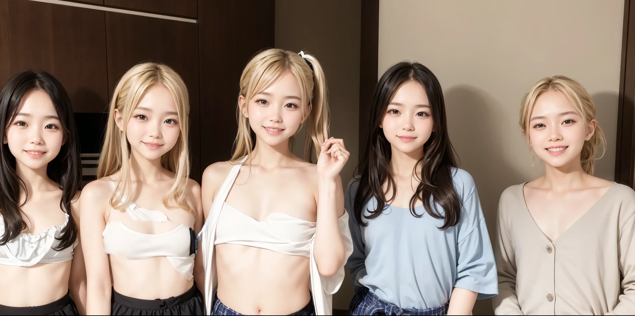 (Two girls of the same age:1.2) , couple focus, Adorable, Russian slender girl, Young features, Hair blonde, Stand next to each other , The girl on the right is completely naked((small tits))Is, The girl on the left is only wearing a white skirt, No pubic hair, (Smile:0.7), (High color saturation:1.2), Best Quality, 超A high resolution, photographrealistic, ultra-detailliert, 8K, Raw photo, (Breast, cleavage:1),(skirt rift:1.0),(downbrouse:1)