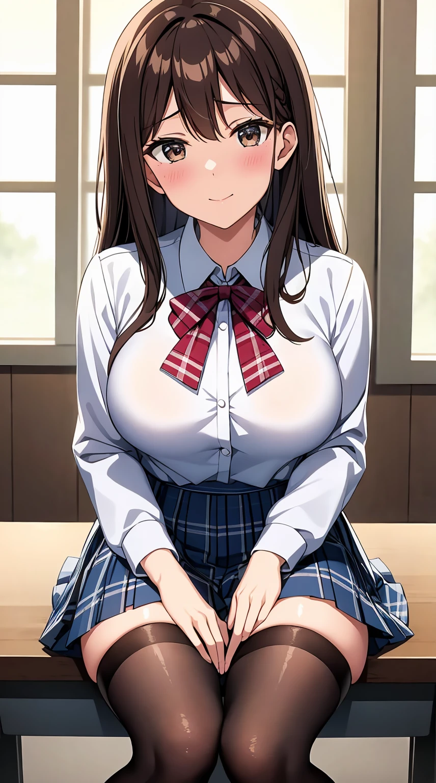 ((highest quality、High resolution、masterpiece))、Portrait、A beautiful woman、Perfect body、beautiful ample breasts、classroom、high school girl、Sailor suit、No panties、Embarrassed、Legs wide open、((POV、Having sex、orgasm))、Creampie