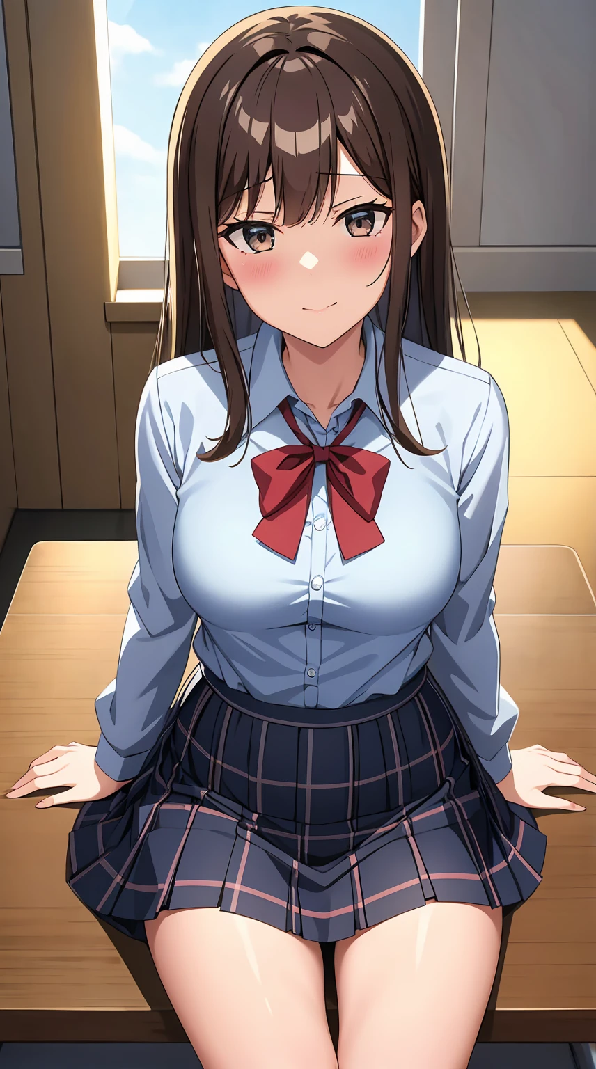 {{{masterpiece}}}, {{{best quality}}}, {{ultra-detailed}}, {illustration}, {{an extremely delicate and beautiful}}, 8k, NSFW, solo, 1girl, uzuki shimamura(iDOLM@STER Cinderella Girls), cute face, brown eyes, long hair, brown hair, braid, medium breasts, , blazer, brown blazer, white shirt, pink bowtie, red skirt, pleated skirt, plaid skirt, BREAK, NSFW, A man and a woman are having intense sex that drives them crazy, ((2man and 1woman,having sex)), (SEX:1.5), (reverse suspended congress:1.3), Rear cowgirl position, straddle the waist, {{{vaginal penis}}}, hetero, sex with men, nipples, large penis, veiny penis, testicles, sex from behind, open vagina, clitoris, grab thighs, crotch grab, nail, spread legs, {{open vagina, spread pussy, pussy, clitoris glans, urethra, vaginal opening, labia minora, uterus, smooth pussy}}, taking off clothes, open clothes, Open shirt, open jacket, breasts, nipples, lift up skirt, blush,open mouth,embarrassed,naughty expression, raise your legs, M-shaped spread your legs, uncensored, Handsome young man, hug behind, male body, man's lower body, headgrabblowjob