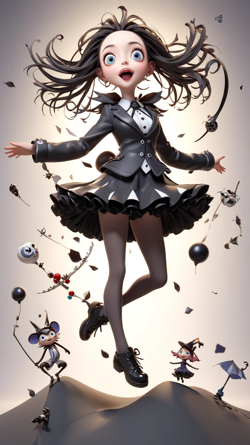 Mulher Estilo desenho animado, second colored balloons, calca preta