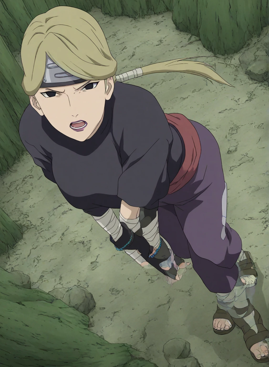 score_9, score_8_up, score_7_up, score_6_up, score_5_up, score_4_up, BREAK, source_anime, ytemari, 1girl, blonde hair, quad tails, white cloth blindfold over eyes fishnets, purple garment, sash, solo, simple background, anime screencap, anime coloring, cloth gagged, underwater background, shibari, hands behind back, eyes closed, show full body, underwater background, coral reef, face turning blue from oxygen depravation, looking above, tied up with tape and rope, ball and chain on one leg, legs bound, wrists bound, white cloth gag, subject off center to the left, legs and ankles tied up, white cloth blindfold, white cloth gag, white cloth blindfold, angry and panic expression