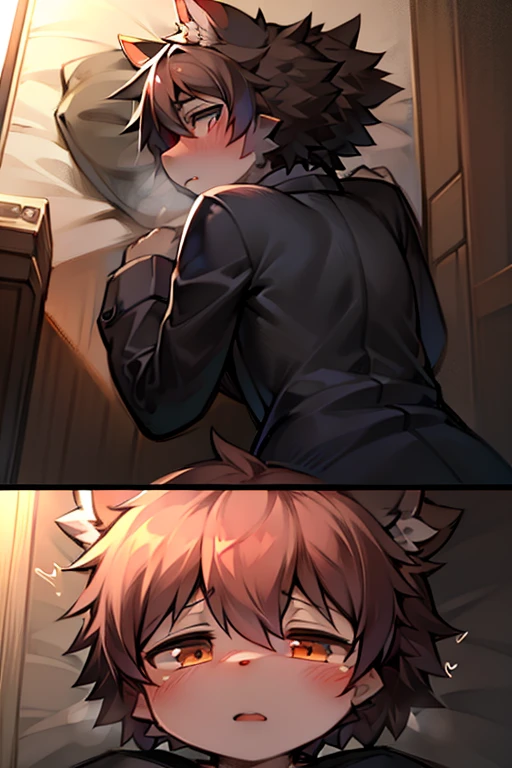 (A woman giving a blowjob to a boy chained to a wall)、Oneshota、Puzzled、Embarrassed、