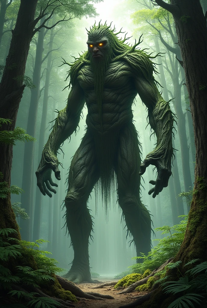 Humanoid with two arms, two-legs, hairless with tree trunk-like skin 