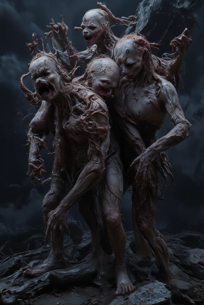 a nude female with two heads running in an abandoned scientific lab, wide angle, dof, high definition, detailed, intricate, ((motion blur)), film grain, anatomically correct