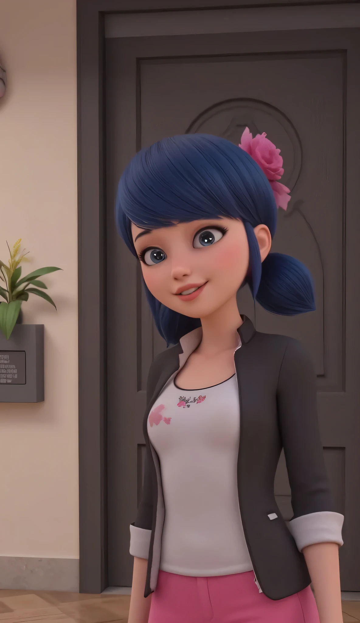 Marinette in real life 
High Resolution, Masterpiece, Anatomically Correct, Accurate, Award Winning, Best Quality, High Details, High Quality, Super Detailed, UHD, Textured Skin, Cinematic, Hyperdetailed, Hyperrealism, Photorealistic, Realism