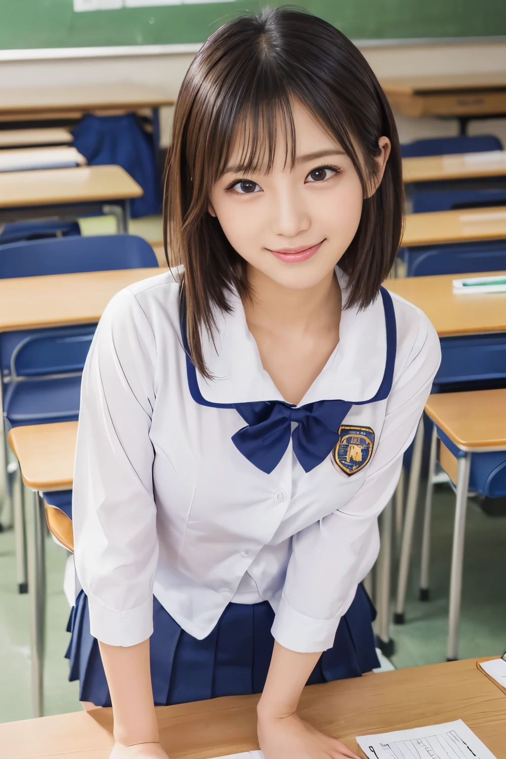 masutepiece, Best Quality, japanaese girl,1girl in, 8K, Raw photo, top-notch quality, masutepiece, nffsw:1.2, exceptionally detailed RAW color photo, professional-grade photograph, (Realistic, Photorealistic:1.37), (highly detailedskin:1.2), Ultra-high resolution, (lenz 50mm), (F/1.2),Exquisitely Detailed Eyes,Staring at the viewer,
break
With 1 girl (There are many elderly people:1.4), Beautiful face, kawaii,(Smile:1.05),(20yr old, Large breasts, wide-hips,Straight hair, (Short hair), Black eyes, white fine skin,small mouth, high cheekbones (Definition), Sexy Pose,(Leaning forward:1.3),(The to the FW:1.1),White panties、Korean Idol、Nogizaka Idol、hposing Gravure Idol、Adults、女優、(masutepiece, top-quality:1.3), (Ultra detailed 8K cg:1.2), (hyper realisitic:1.35), (Photorealistic:1.45), (Realistic:1.4), Cowboy Shot,
1 beautiful Japanese girl, 22 years old, super model, Japanese Idol, __expression__, Large breasts, (sitting on the desk:1.1), (School uniform:1.4), (Spread legs:1.2),
(School classroom background:1.1),