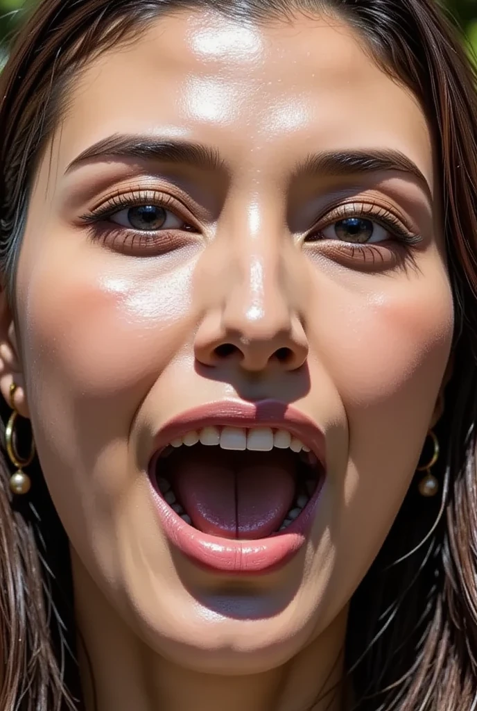 masutepiece,award - winning photo, Extremely detailed, edgOrgasm, Woman with mouth open and eyes closed , Skin shiny with sweat、Illumination that emphasizes shiny sweat{{{Spread }}}, A dark-haired、NSFW,{{{{Crowd of male onlookers}}}},(elongated nostrils)、