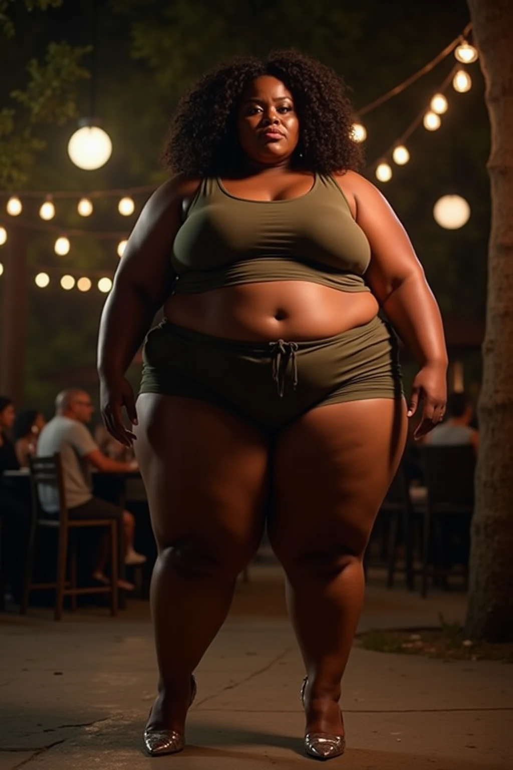 Morbidly fat African woman in red lingerie