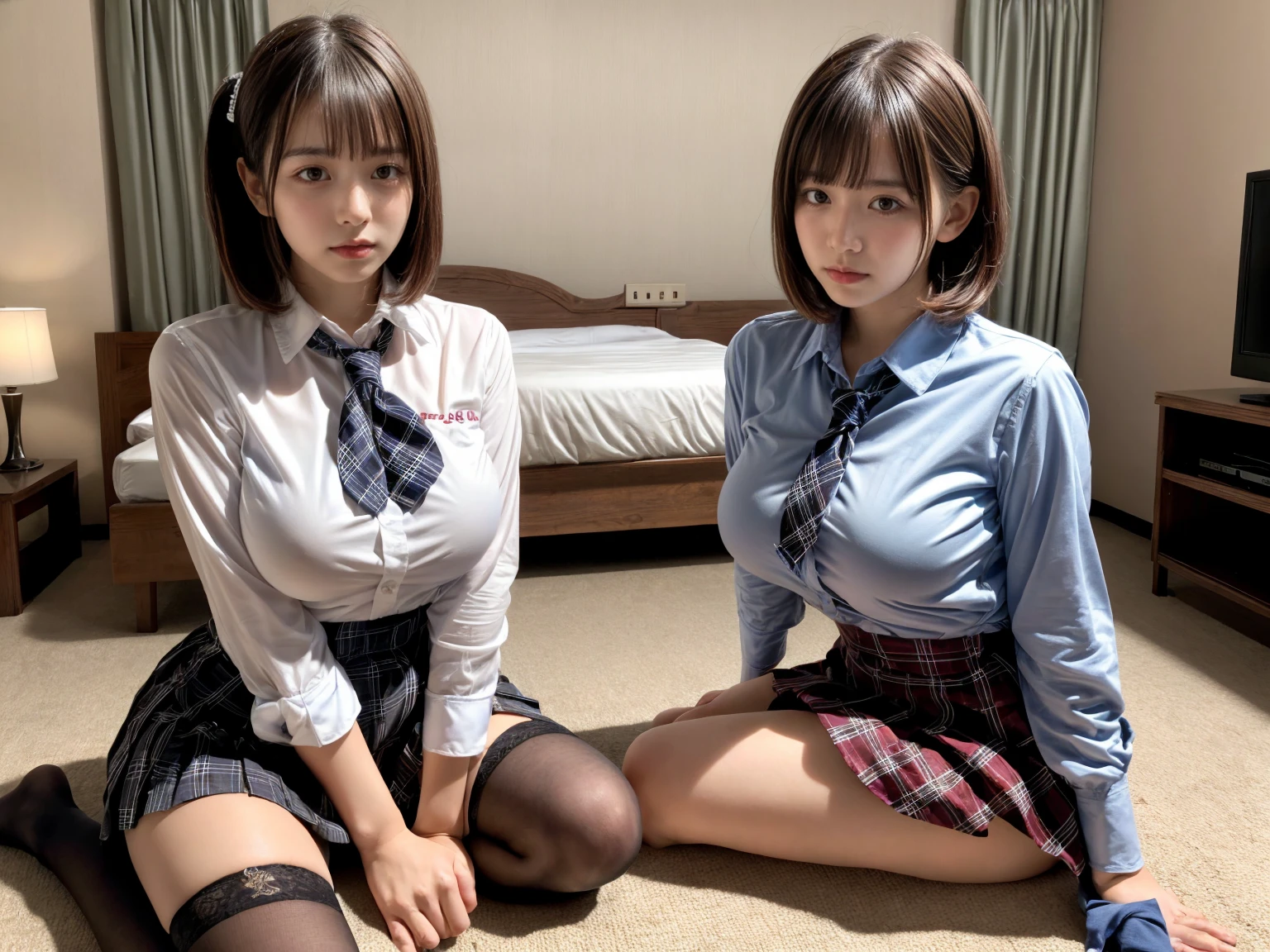 table top, highest quality, 8k, 15 歳の裸のgirl, small breasts、((Big eyes))、(((smile))),学校のclassroom,(((view audience))),RAW photo, (((nude))), award-winning portraits,(((Nipples exposed through exposed uniform))), smile, girl二people々々in, daytime, idol face, 繊細なgirl, ((girl2people々々are flirting)),Upper body, Digital single-lens reflex camera,((裸in抱き合うgirl2people々々)),, looking at the viewer, Frank, Sophisticated, thin arms, soft ray、professional lighting, chromatic aberration, (Eye and face details:1.0), ((realistic))、girl1名, ((girls school uniform)), look at the audience, young face、非常に可愛いsmile, (( open your legs、please open your legs)),show your chest、classroom、(((when you take off your uniform, My chest is exposed)))、short hair,(((twin tails))),perfect anatomy,accurate limbs,precise fingers