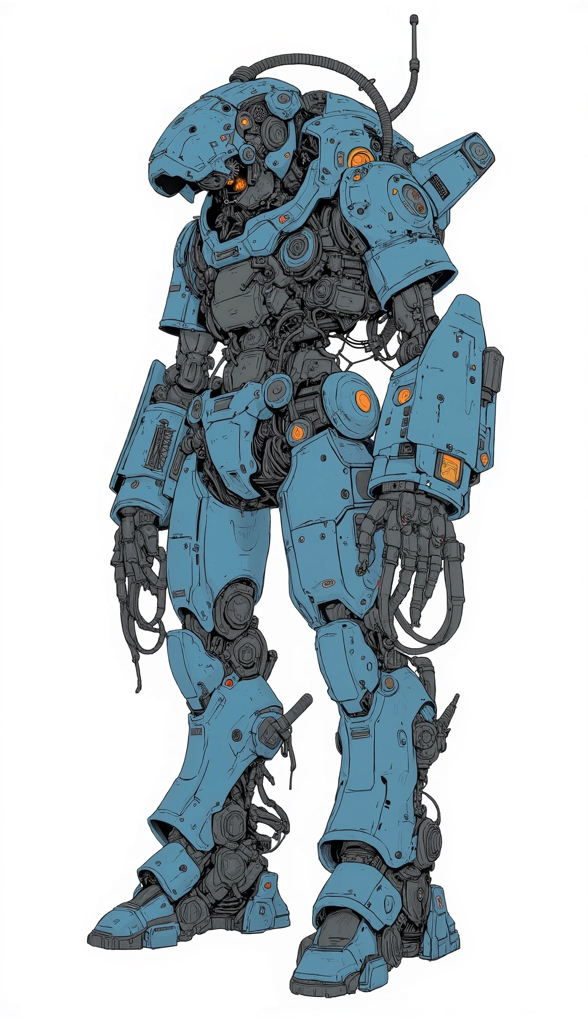 There is a toy robot standing on a white surface, full body Mech Suit, Seapunk Mecha , Mech Suit, Painted Action Figure ,Blue mecha , PVC movable, Mechanical Body, male robot anthropomorphic orca ,、 is short and has short limbs、 Streamlined Matte Black Armor, ACTION FIGURE MECHA , Mecha Robot Details , Bioshock Big Daddy , Mech Suit