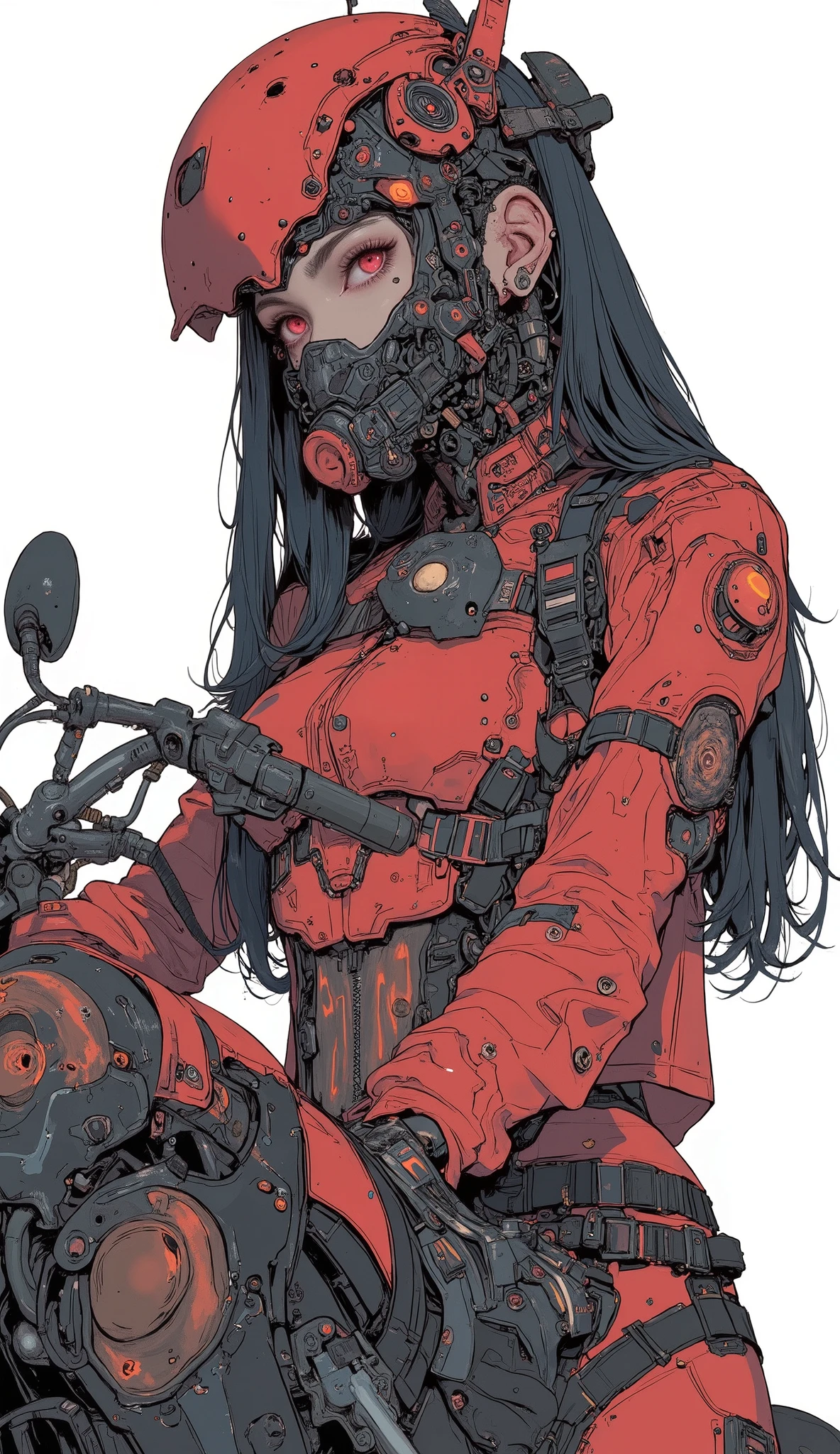 anime girl in red riding a motorcycle with a helmet on, cyberpunk anime girl mech, anime robot is an organic , girl in mecha cyber armor, Cool Mecha Style , anime manga robot !! anime girl, Red Mecha, Female Mecha, Full-body robot!! girl, Anime Mecha Aesthetics , Mech Suit, Perfect Anime Cyborg Woman , animation art vehicle concept art
