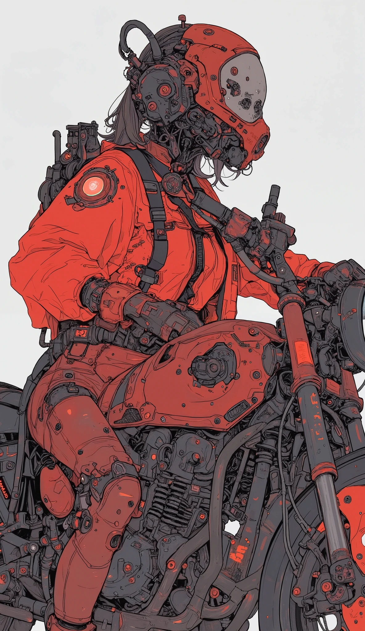 anime girl in red riding a motorcycle with a helmet on, cyberpunk art inspired by Shirou Masamune, Pixiv, futuristic, cyberpunk anime girl mech, anime robot is an organic , girl in mecha cyber armor, Cool Mecha Style , anime manga robot !! anime girl, Red Mecha, Female Mecha, Full-body robot!! girl, Anime Mecha Aesthetics
