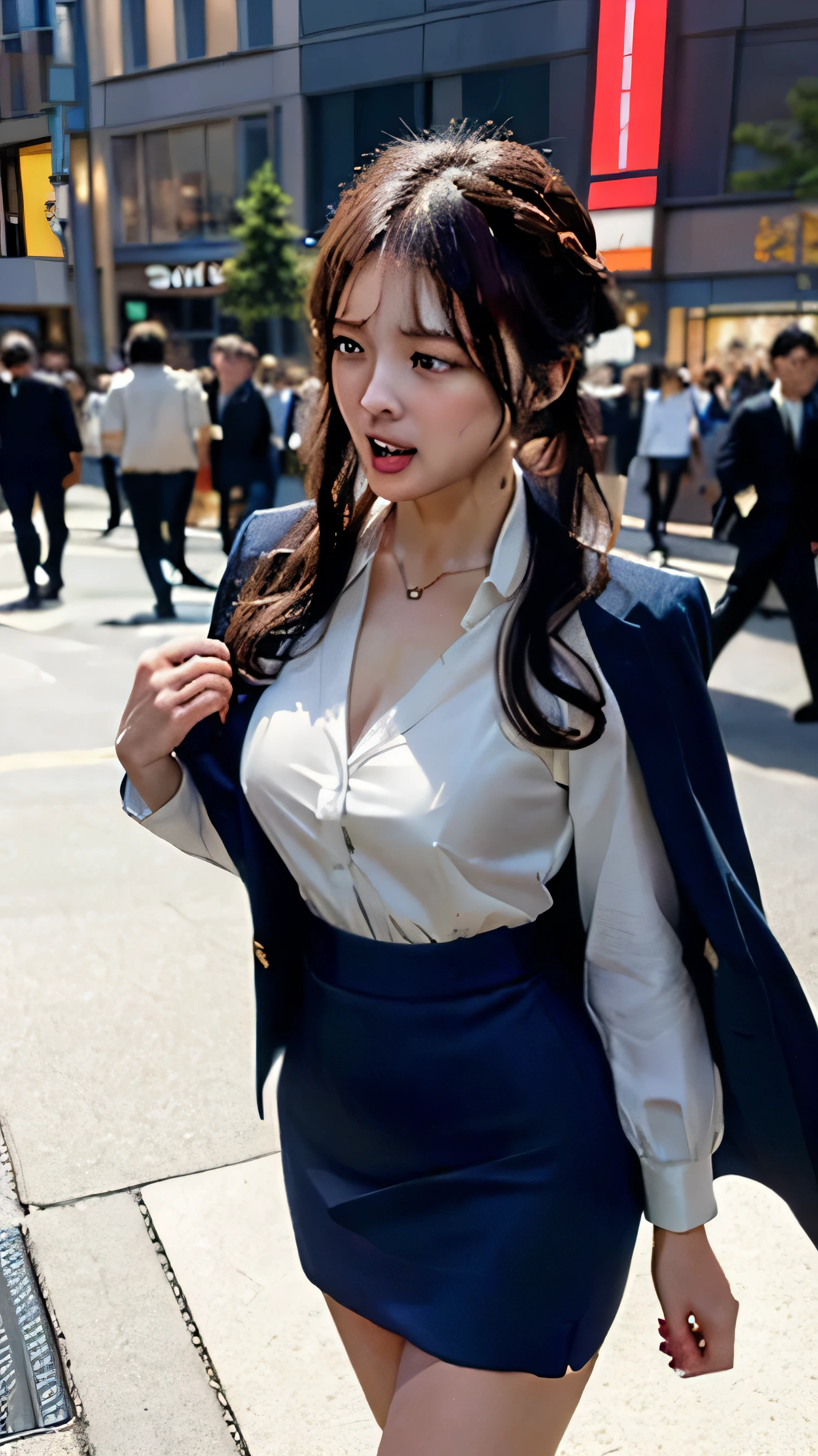 ((((perfect anatomy, super detailed skin)))), 1 girl, japanese, , shiny skin, large breasts:0.6, looking away, watching the view,,
beautiful hair, beautiful face, beautiful detailed eyes, (long hair:1.7, half updo:1.5),
beautiful clavicle, beautiful body, beautiful chest, beautiful thigh, beautiful legs, face, mole under eye,
((long sleeves white shirt with collar and buttons, (beautiful dark blue suit vest:1.4, dark blue micro mini pencil skirt:1.4)), middle boots), wet crotch, seductive thighs, camel toe, ((animal collar)),
((leaking pee:1.9, leaking poop:1.3)),
((ahegao, ashamed, drooling, open your mouth wide)), (((walking, sex toys in panties), female masturbation, abused, object insertion, vibrator)),
(beautiful scenery), winter, midnight, hokkaido, sapporo, odori park, crowd, christmas, christmas tree, illumination, tv tower, snow, snowfall:1.7, freezing weather, frost,
(8k, top-quality, masterpiece:1.2, extremely detailed), (realistic, photorealistic:1.3), beautiful illustration, cinematic lighting,