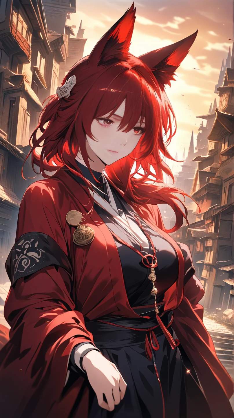 4K,hight resolution,One Woman,White red hair,Longhaire,Blue eyes,Colossal tits,hime,samurais,Samurai armor,Knives,Inside the castle tower