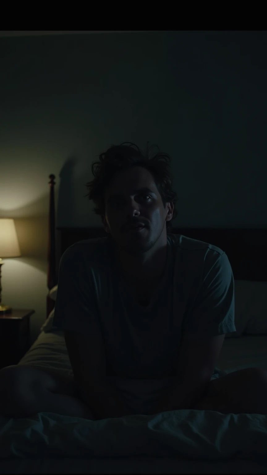 A shocking image of an exhausted young man, wrinkled, perspiring, wearing no shirt, is in desperation seeking success, looking straight ahead, expression frustrated by seeking success and not achieving it, in the background a television with the Netflix logo, bottle of whiskey around and a bed with a half-naked prostitute hugging him from behind, symbolizing the distractions that prevent you from achieving success, Cinematic realistic illustration.