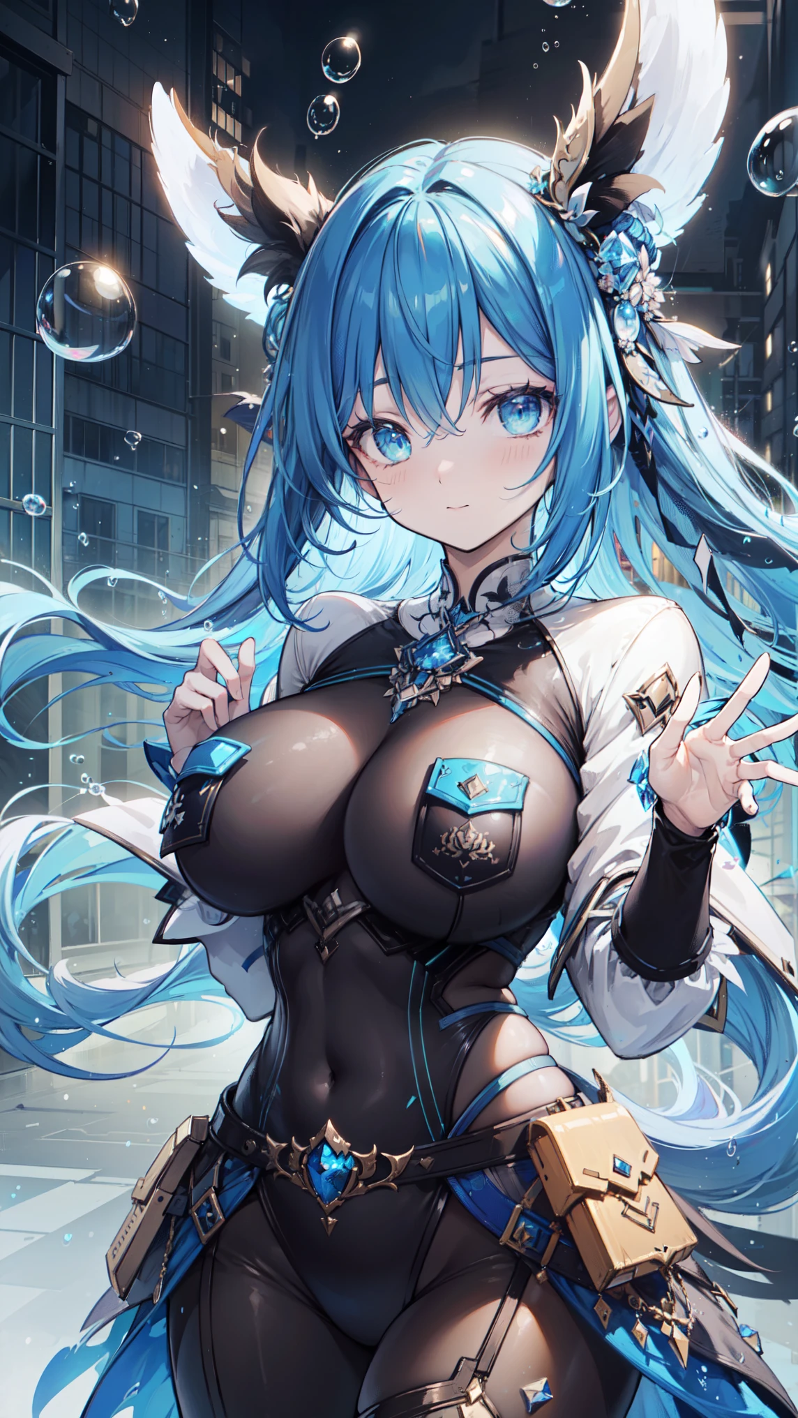 Silver long hair、Deep blue eyes、woman、美しいwoman、Large Breasts、Blue and black rubber suit、Outdoor、During sexual intercourse、orgasm、Rubber suit with hidden curves(100-60-78cm)、he is short、High school girls cosplaying、Embarrassed face