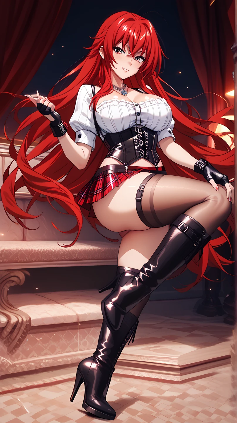 (Master piece, absurdres, best high quality image, high fantasy genre, carefully detailed textures, detailed image and background, full body view)
{{(1character: 27 years old dark-scarlet-red hair girl: (fair skin, green eyes, short lenght dark scarlet red hair, beautiful face, beautiful voluptuous figure, beautiful legs, beautiful arms, big breasts, beautiful hips, serious expression, agressive demeanor, karate pose), (white headband, black red and pink leotard, red heel shoes), (military training camp))}}