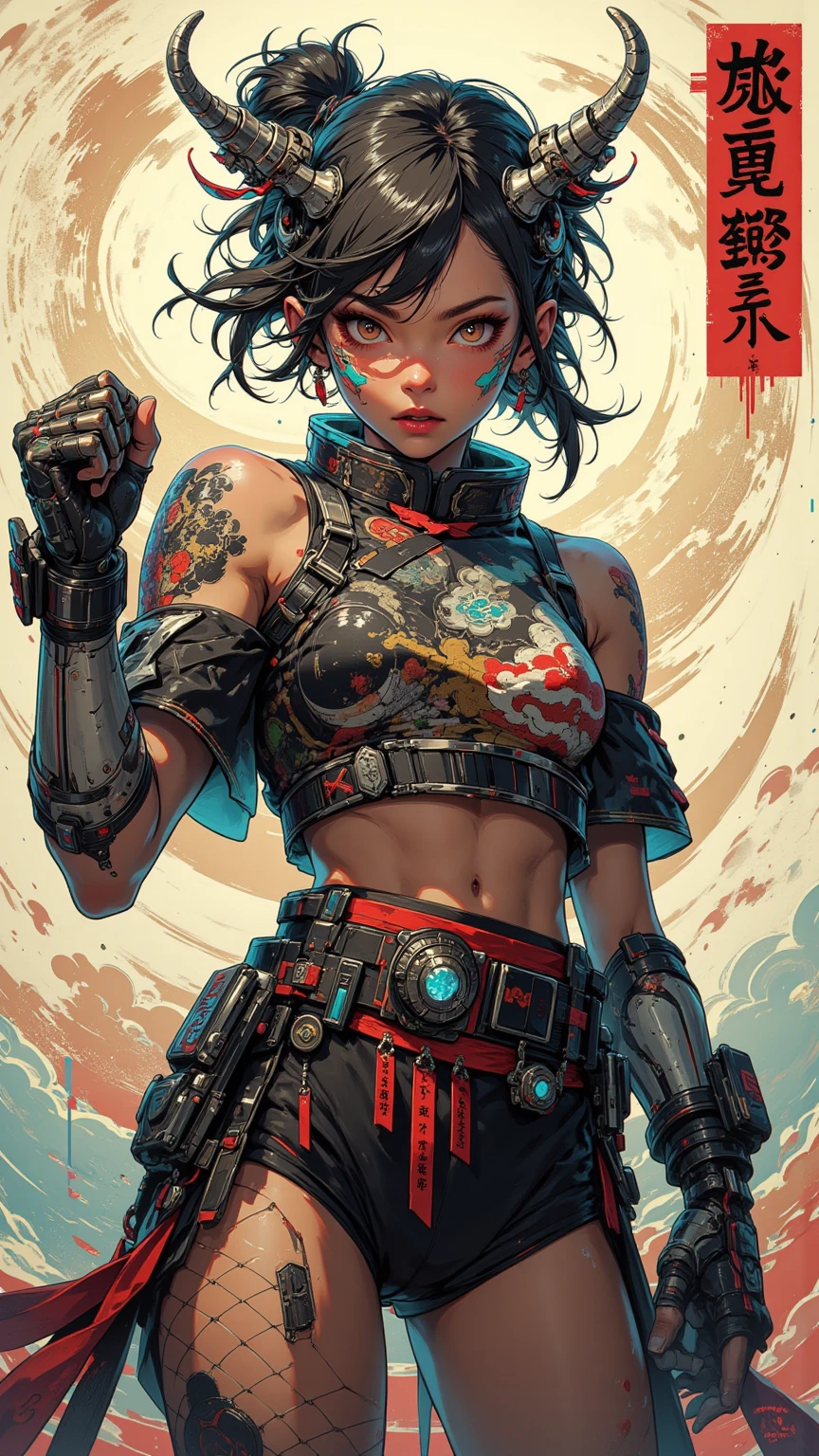 !Cool!smile! A woman in a dress and with a cat, inspired by Maxzen, lush and, lush and clamp style, by Maxzen, wlop ross-draws, wlop and krenz chart, illustration, composition study/Full-length, color portrait of a young girl, very sexy, modern style, comic book, cyberpunk, future, color fill, rich colors. Very graceful, he stands half-turned, in a sexy pose, looking at the viewer—tattoos on the body, fashionable short dresses, and devices on the body. 2_In the background there is a server, wires, cat, light bulbs, lights, backlights, and robots. 3_High image quality, 4K | Ultra HD | Full HD, cinematic comic book, 3D visualization_in comic book style - linear stroke, color fill, high-quality stroke - a masterpiece, TOP computer graphics ART. 8K, dark lighting, heavy shading. (vivid, anime, comic, creative, sharp focus, 8K). High detail of the drawing, lines, high-quality background (shades of cold tones, red, warm highlights, side lighting), cyberpunk, and futurism. Film grains, dust, and particles in the air.