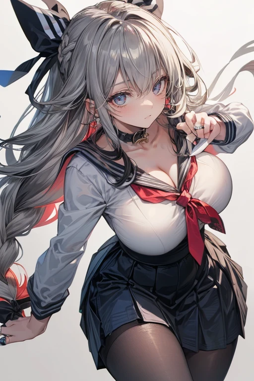 Open mouth, A MILF, , Shiny body, Shiny skin, , Large breasts ,Shiny skin,BTPT-FC,wide hips,Ahegao,,Resort Beach,Sweat,droolng,heart mark,Long sleeves) Shirt, (white) Shirt, (white) corsets, frilld, Bodice, (Red) bowtie, (Red) Miniskirt, (white) thighs thighs thighs thighs, (Mini) hat, Inclined hat, long boots,Night,Moon,focus upper body