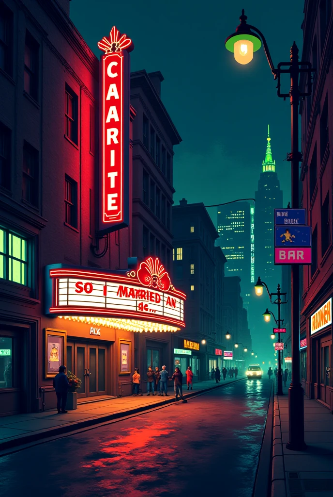 A 34 year old stocky young man with a light beard, wearing cool jacket, kissing his beautiful blonde girlfriend at magic hour, against a vintage car, in a neon city, glow, halation, 80s style film, retro, 35mm film grain