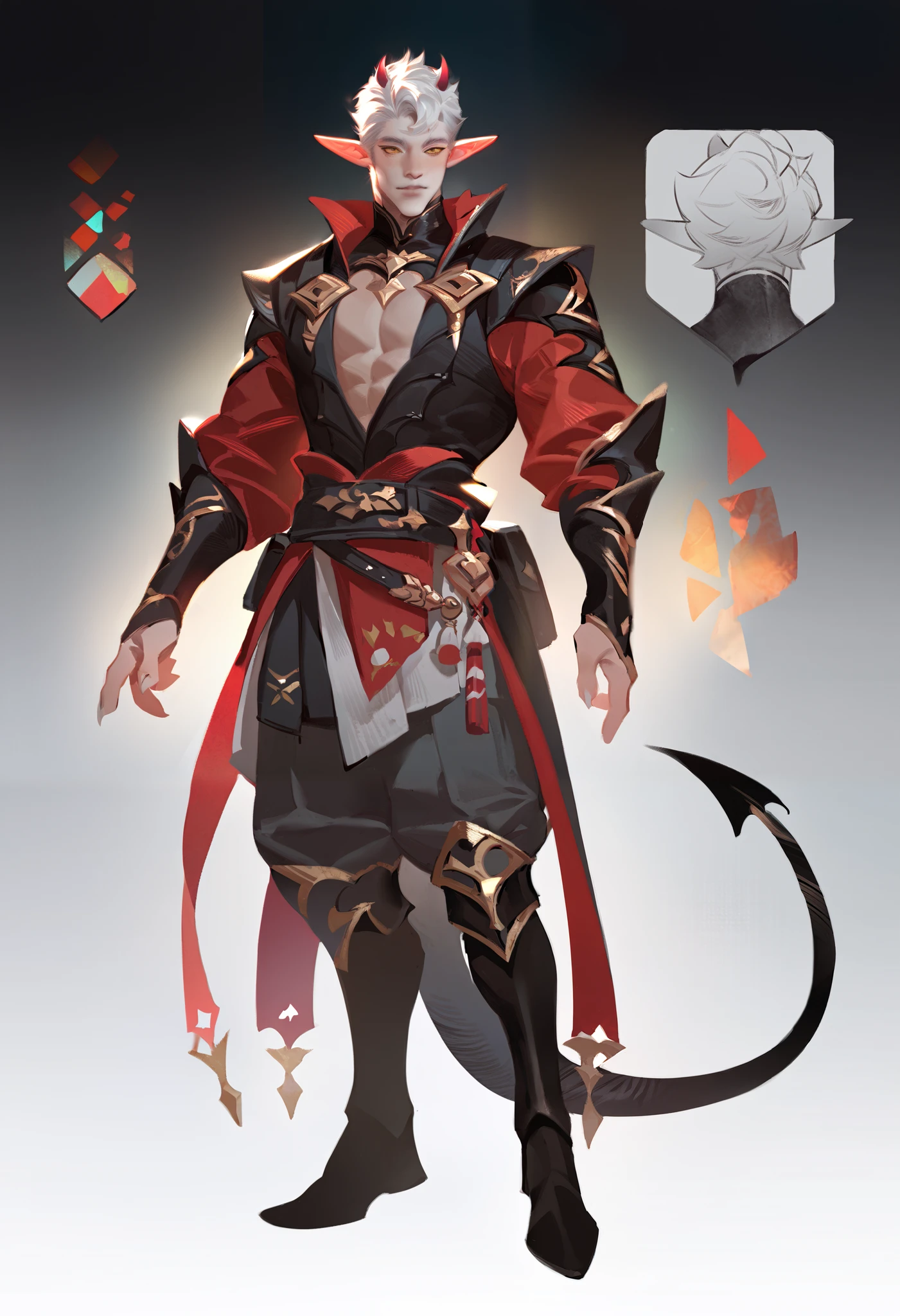 score_9, score_8_up, score_7_up, score_6_up, score_5_up, score_4_up 1boy, ((character concept)), , demon,furry, (fullbody) , , detailed,yaoyaoaka, short hair,elf ears, sexy, tail, curly hair, asian