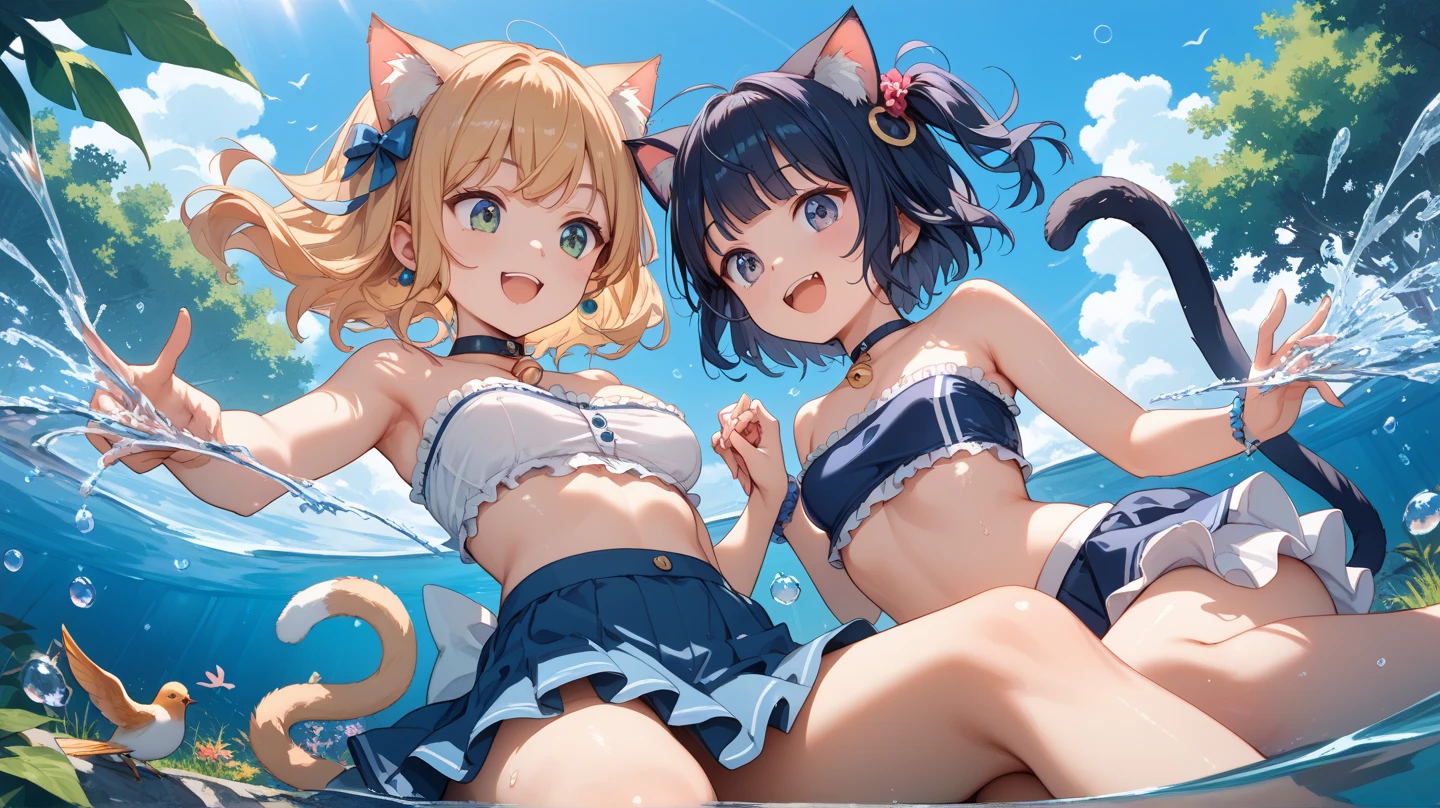 Wearing sweat,Mid summer,The bikini,Mare,Plunge into the sea,a smile,poneyTail,Multiple Girls,sun burn,