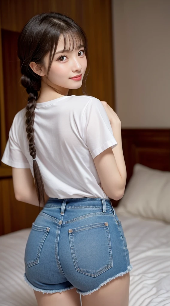 (In the back alley)、(beautiful girl, Baby Face)、One person、((Only wearing an oversized T-shirt:1.3))、Slender body line, Small and slender figure、((Sexy look:1.3, blush))、Beautiful breasts, Small beautiful butt, Thin thighs, Short pigtails、(Detailed eyes and face:1.3, Professional photography techniques, Cinema Lighting), (Highest quality, 8K, masterpiece:1.2, RAW Photos), (Photorealism:1.2), ((While kneeling, Pose with hands close to mouth:1.2)), (Detailed lips and hands:1.2), (Small beautiful butt:1.2)