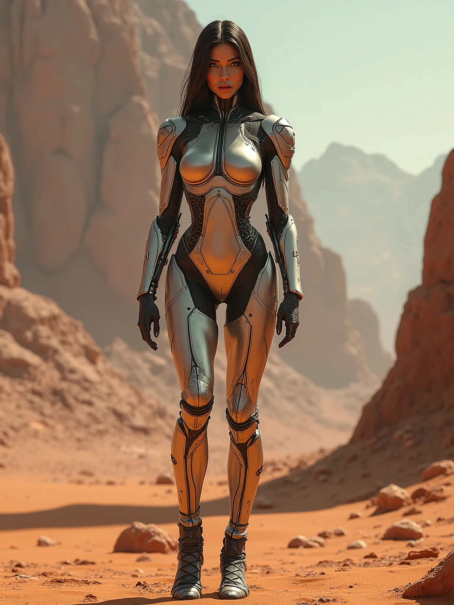 grey and bronze Aztec stylized frank lloyd wright sci fi space suit