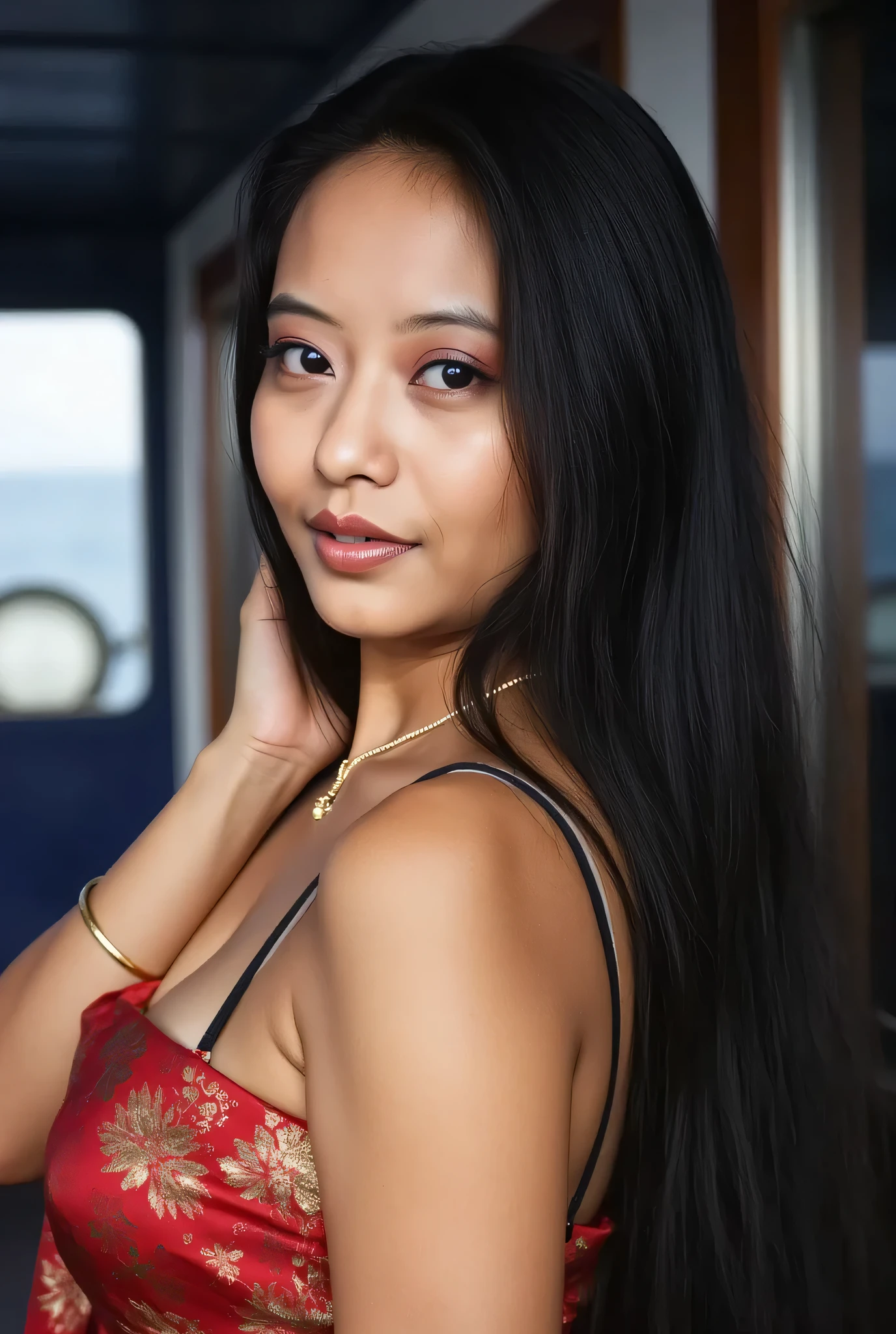 hires headshot photo of 30-year-old (rkps woman:1), ultra sharp, looking straight at camera, dynamic pose, (Organza_saree_blouse:1.2), realistic skin texture, outdoors, daytime, on a ship, chubby girl, gorgeous Bollywood supermodel, navel, big boobs, big ass, thick thighs, milf, sdxl, xl model, alluring, sexy, 8k, uhd, high resolution, highest quality, masterpiece, award winning photo, big chest, shiny skin, random colour saree, gorgeous face eyes nose lips