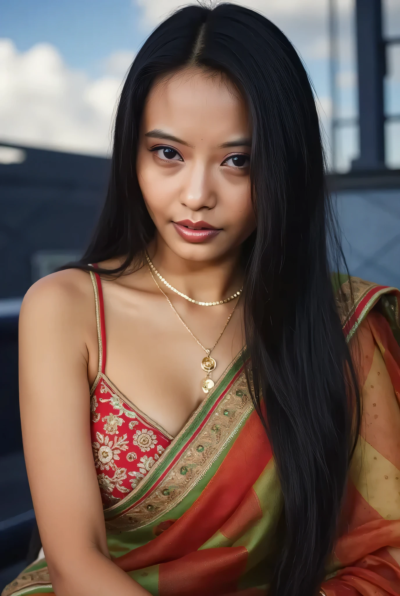 hires photo of 30-year-old (rkps woman:1), ultra sharp, looking straight at camera, dynamic pose, (Organza_saree_blouse:1.2), realistic skin texture, outdoors, daytime, on a ship, , gorgeous Bollywood supermodel, navel, , alluring, sexy, 8k, uhd, high resolution, highest quality, masterpiece, award winning photo, big chest, shiny skin, random colour saree, gorgeous face eyes nose lips