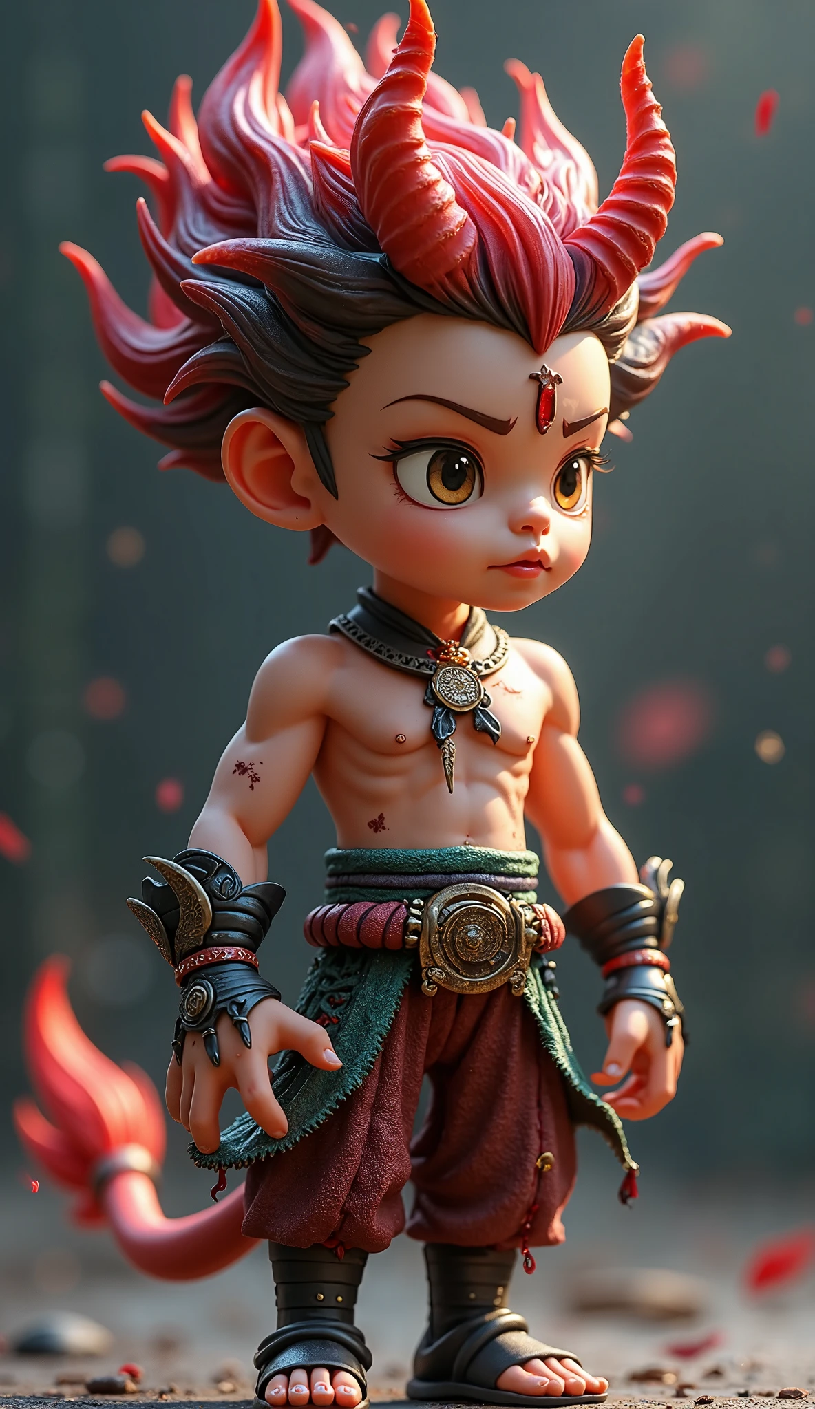 Create a monster image, a small, big-headed, baby monster.. The body is transparent and can be seen through. The image is sharp and detailed., with beautiful colors.. With arms, leg, eyes, mouth, พื้นหลังสีlegว