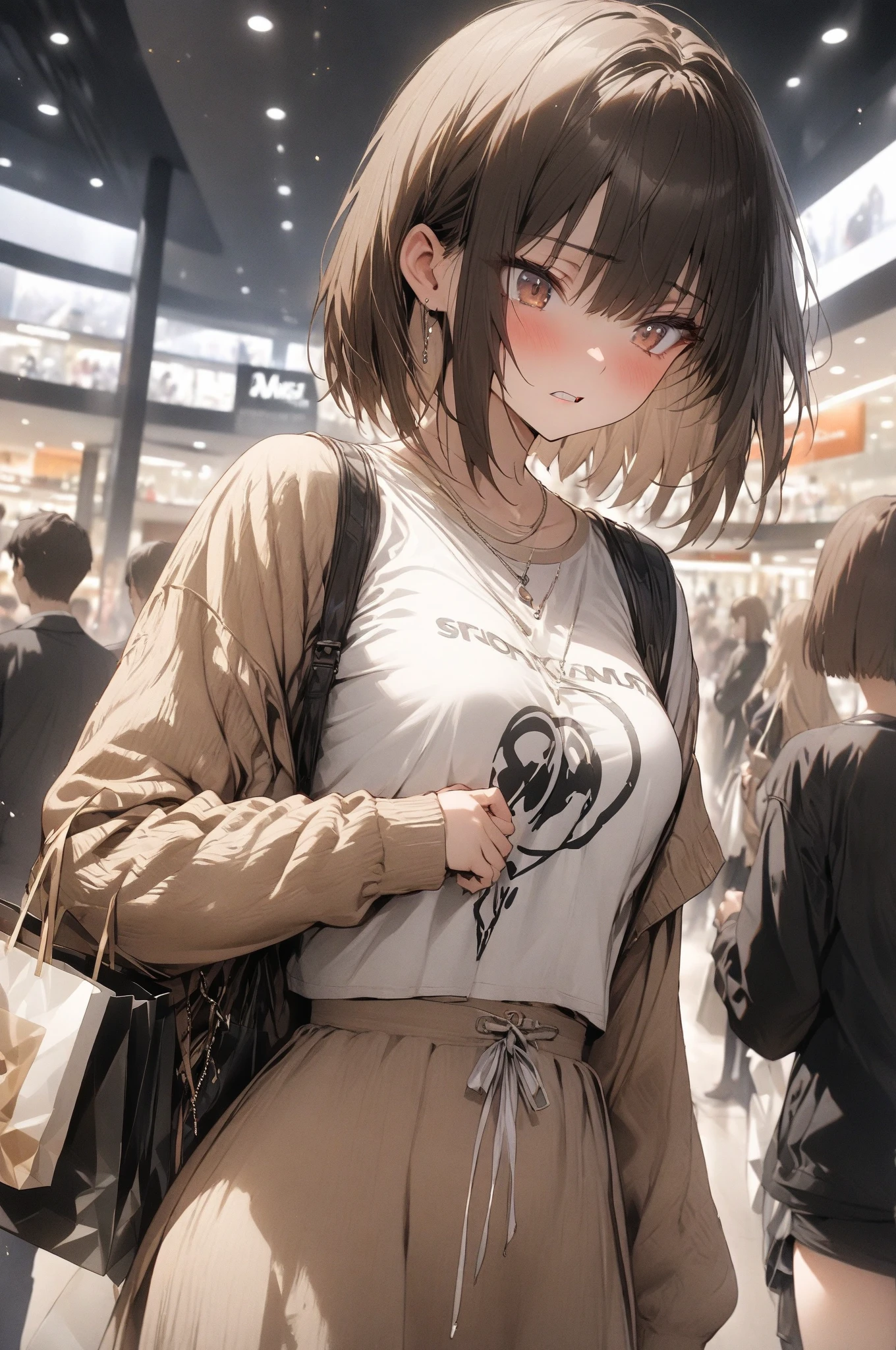 T-Shirts, coat, , (Realistic:1.4), (Highest quality:1.0), (Ultra-high resolution:1.0), 8K, RAW Photos, (masterpiece:0.2), , Did G, One girl, Detailed skin, View your viewers, Brown eyes, (Short hair with bangs:1.2), (Large Breasts:1.0), (Large areola:0.8), , (Purelos Face_v1:0.5), Precise fingers