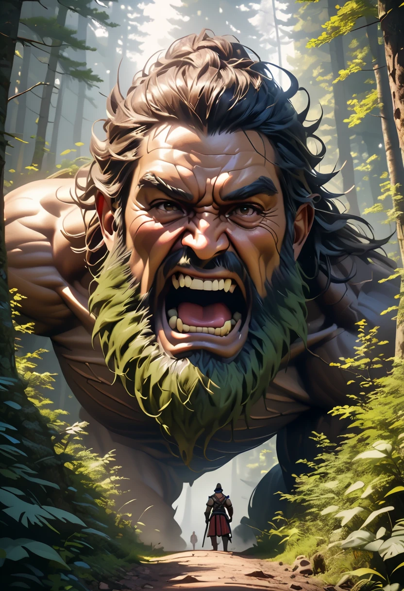 Smiling giant man living in the Amazon rainforest