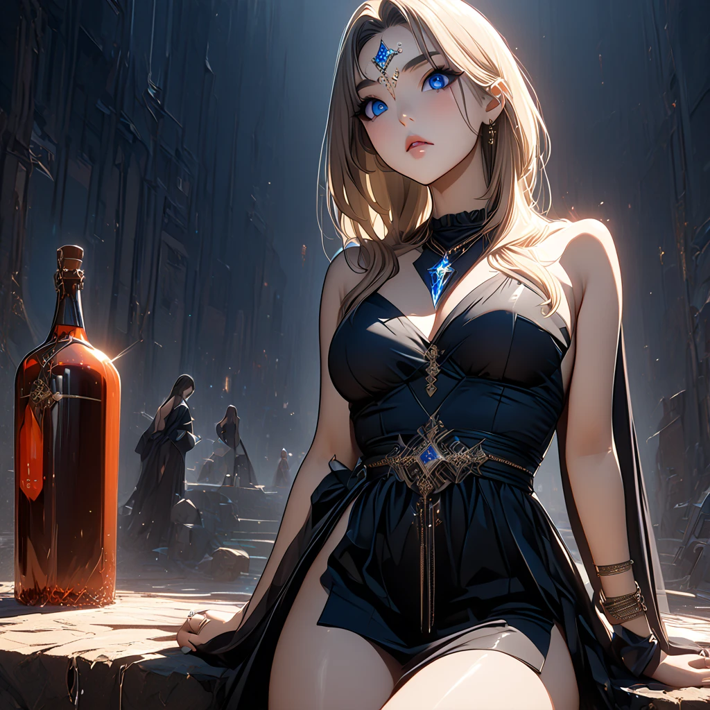 a picture of an elf thief holding an epic diamond in a vault, a female elf thief, full body, small pointy ears, dynamic hair color, dynamic hair style, pale skin, ultra detailed face, wearing black leather leotard, black leather pants, busty, small cleavage, high heel boots, she is happy for reaching her goal, success, holding an epic sized (diamond: 1.3), brilliant diamond, many facets, diamond, fantasy safe vault background, torchlight, vibrant, Ultra-high resolution, High Contrast, (masterpiece:1.5), highest quality, Best aesthetics), best details, best quality, highres, 16k, [ultra detailed], masterpiece, best quality, (extremely detailed) RAW, (ultra details, Masterpiece, best quality), diamondWM, Cinematic Shot