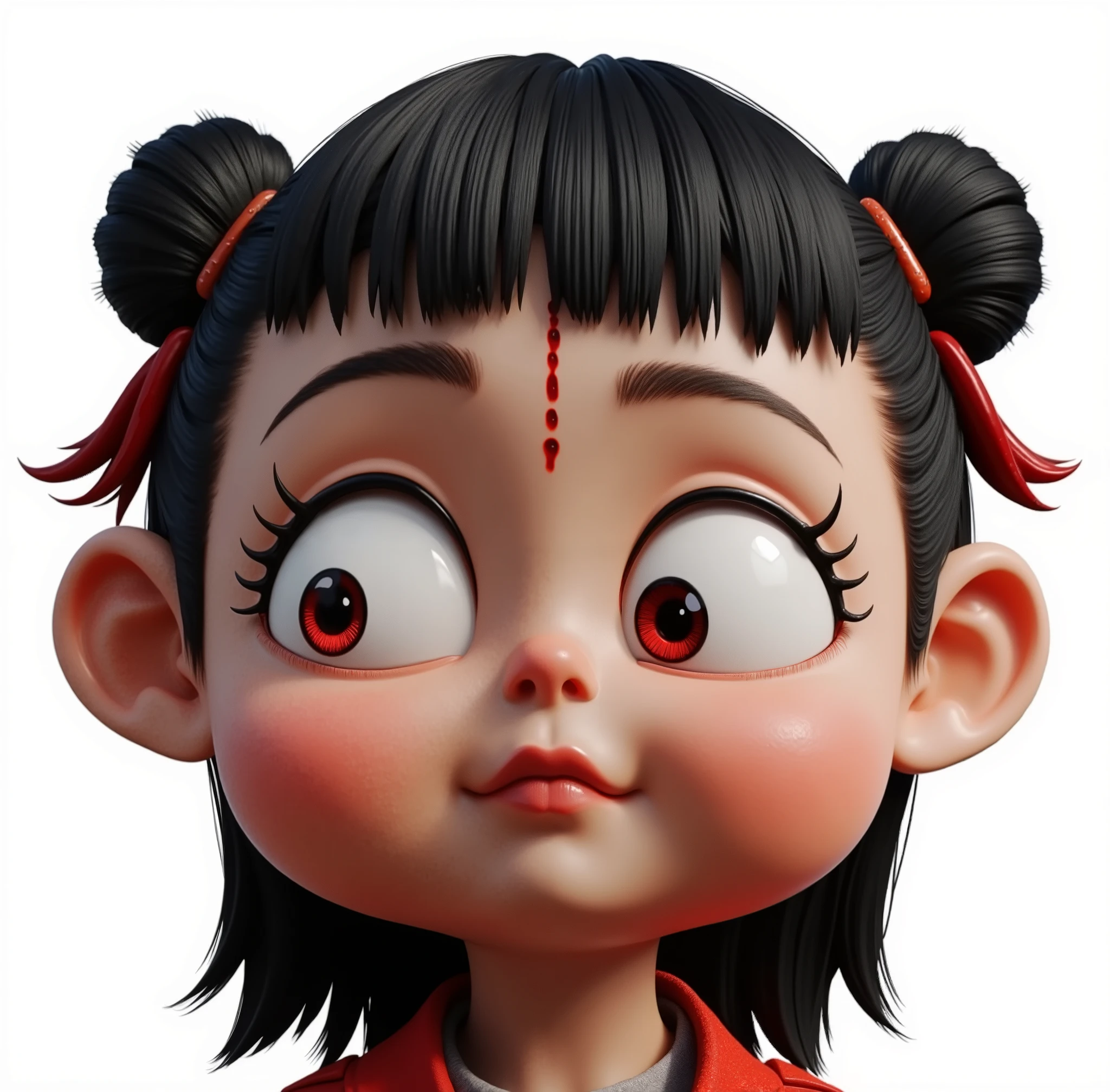 A fashion show featuring a Chinese animated character Nezha, with big watery eyes, (flame tied hair: dark red short hair bursts upwards like a burning flame, and the tail of the hair presents a charred and carbonized texture), high-end fashion windbreakers, suits,
Magic Mark: Three blood red demon lines extend from the forehead, appearing and disappearing with emotional fluctuations
Heterochromatic dual pupils: the left eye is blood red like lava, and the right eye is blue gray like black iron,
Alkane value rendering, best quality, 8k bright surface illumination for facial shooting, delicate luster, super details,