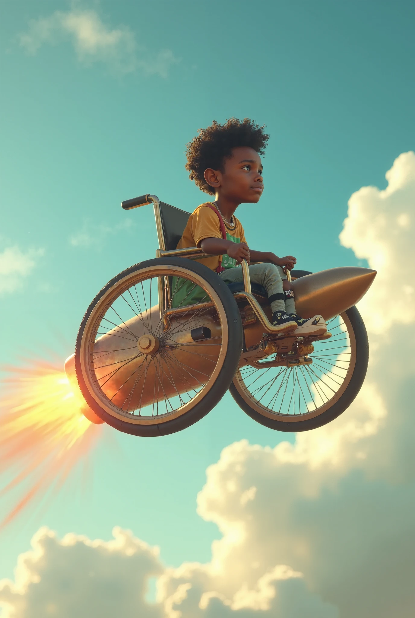 a ((black)) ((african)) boy seated on a ((rocket powered snail)) going at light speed, ((Motion blur)) ((colorful)) ((pixar))