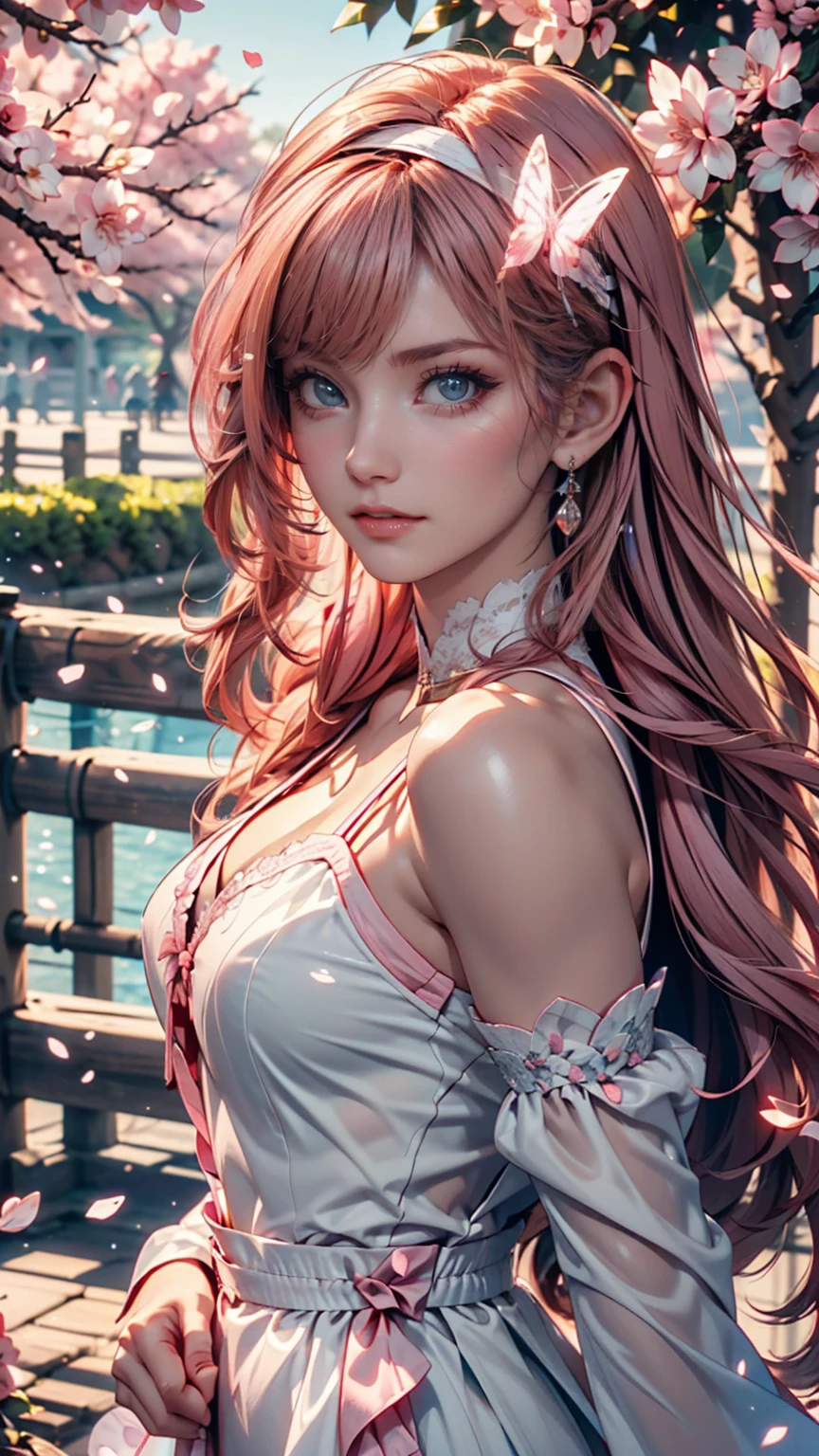 (masterpiece), (((Highest quality)), (Very detailed), 1 person, (Rainbow Hair, Colorful Hair, Half Blue、Half pink hair: 1.2), , (yukina: 1.2), Outdoor, bangs, smile, Sky blue eyes, Perfect hands, Perfect hands, Hand Detail, Modified fingers. Earrings, Night Store + background, Looking_in_Audience, Cowboy Shot, Highest quality, Rich details, Perfect image quality,