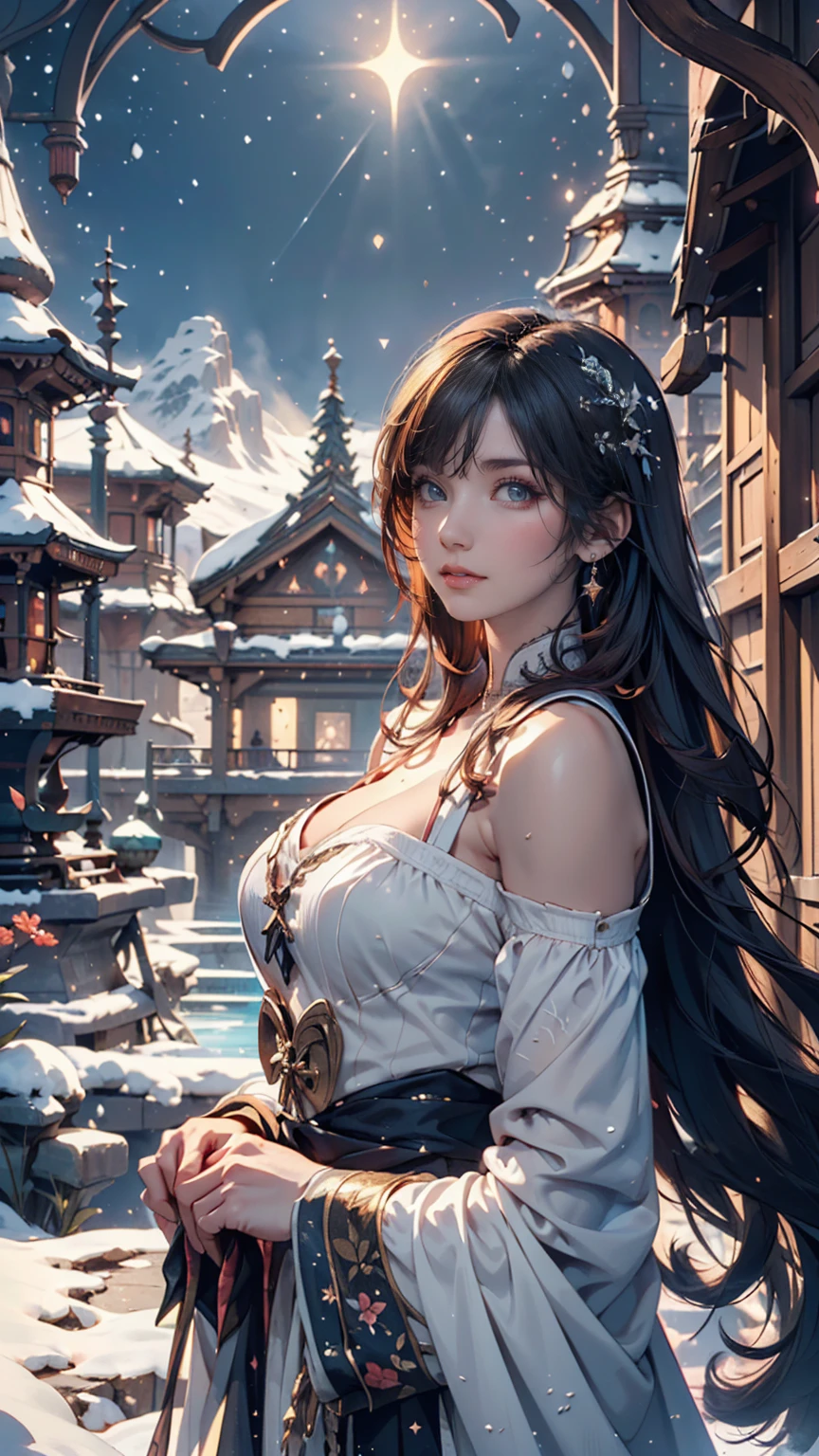 (masterpiece, top quality, best quality, official art, Beauty and aesthetics: 1.2), (1 girl), Extreme details, (fractal art: 1.3), rich and colorful, Supreme detail, perfect face, Upper body, Complex and detailed samurai armor, ( 1.2), starry sky, meteor, Light stripes, Surrealism.
