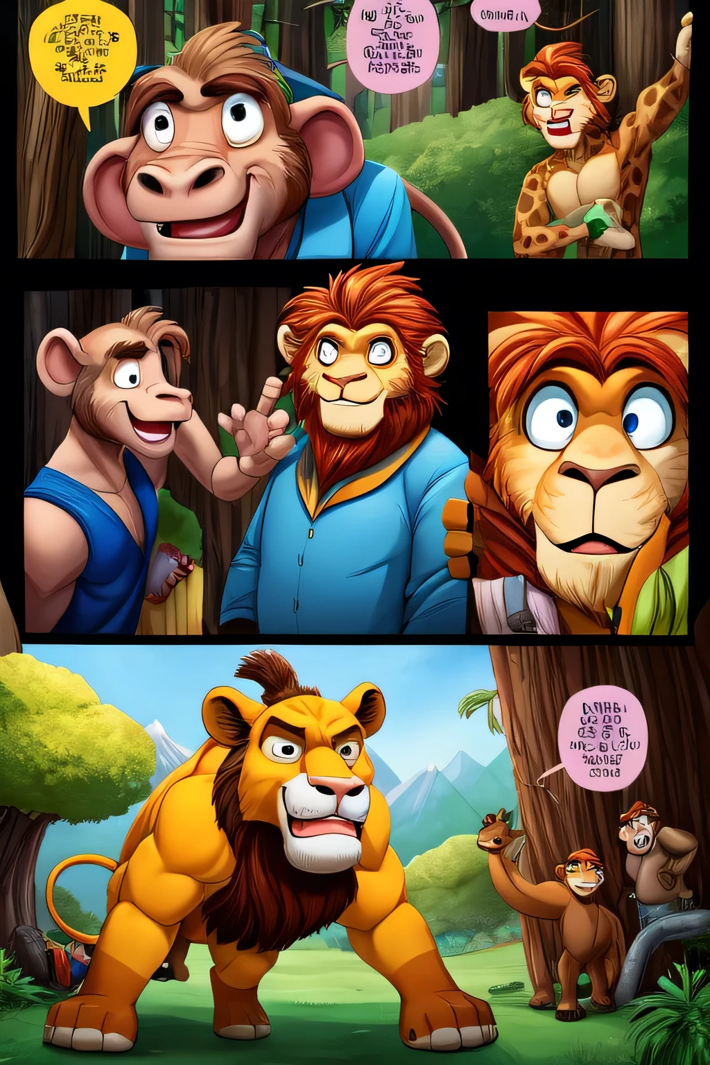 desenho de um urso que tem poderes especiais e uma cicatriz em seu peito, And who's got a crown and a lion on his head, bonito e que as criancas gostem