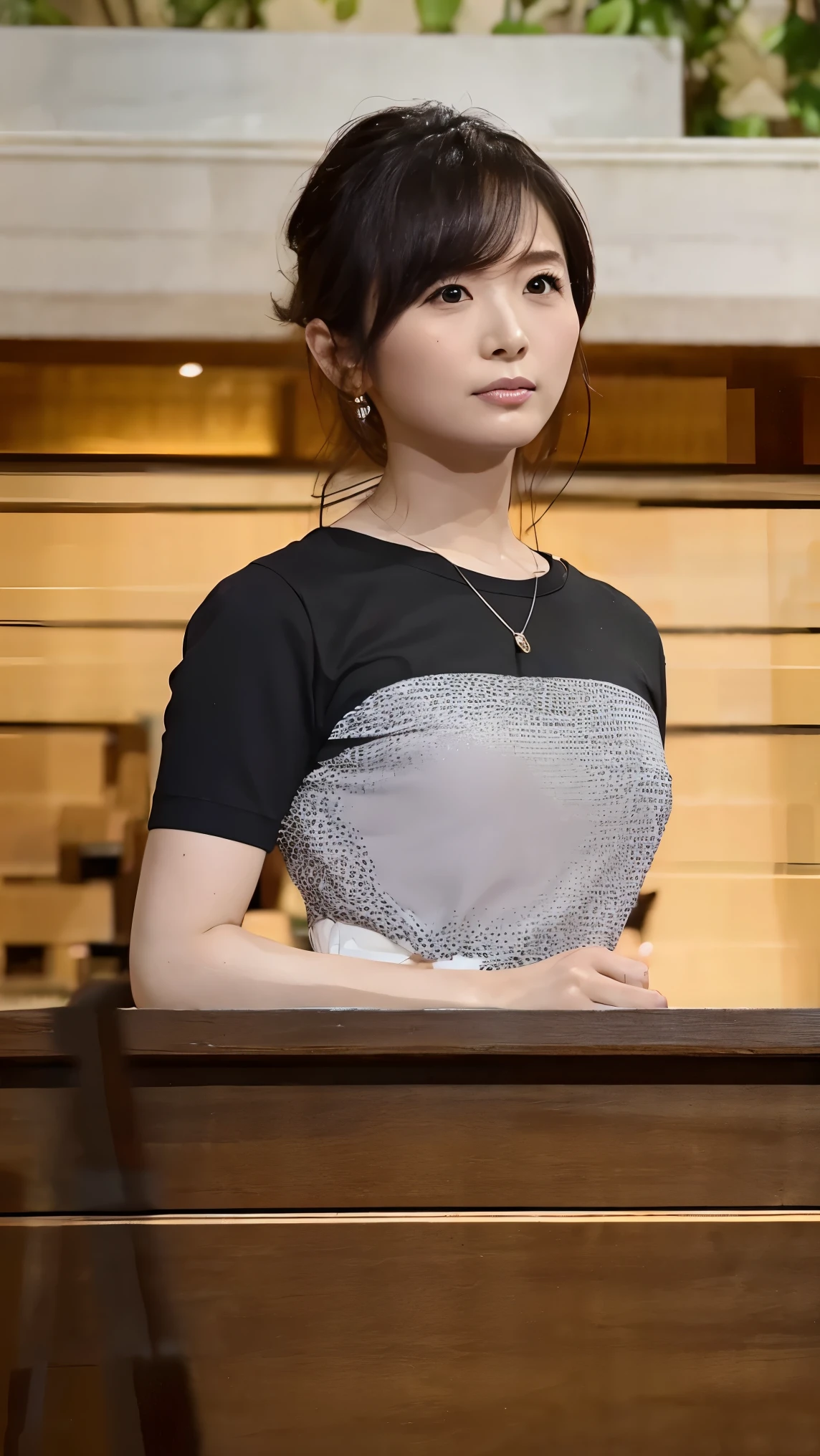  serious expression、 slim、 perfect fingertips,  please raise your arms 、 random pose、( big breasted)、blackＴ shirt、 high res,  high quality, 最 high quality,   very detailed,  by Nomi, 8k,  RAW Photo, 最 high quality, The appeal of masterpieces , wonderful,  Hair, Wear it up to your shoulders ,  mesh hair,  Japanese idol, Sophisticated,  stylish, 