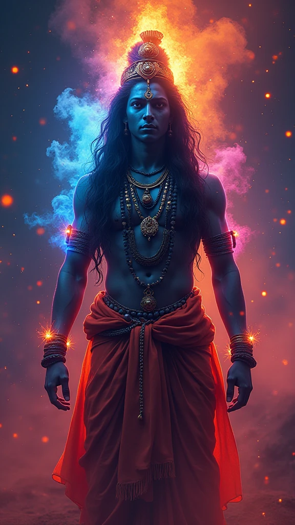 Cyber punk neon angry krishna with Sudarshan chakra