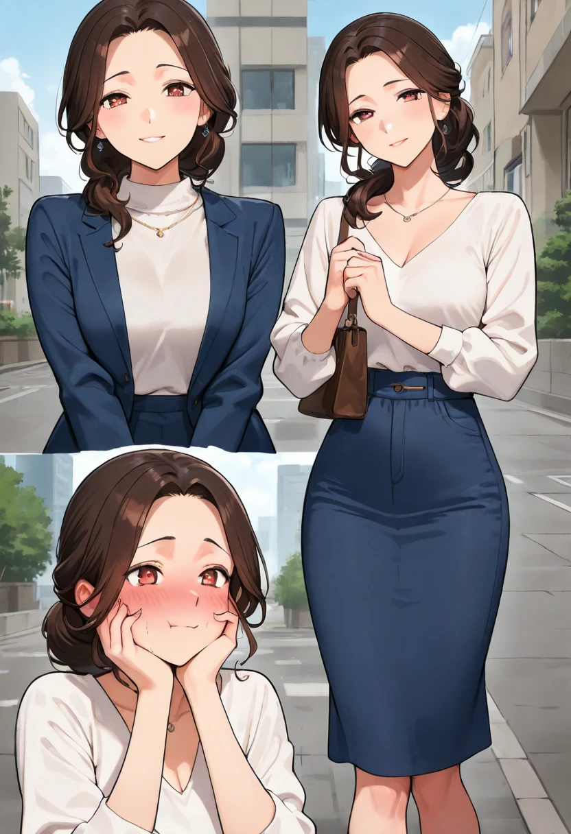 masterpiece, top quality, LATEST ANIME , beautiful mature woman ,Outdoors .safe, Perfect Eyes, perfect eyes, and my cheeks are blushing