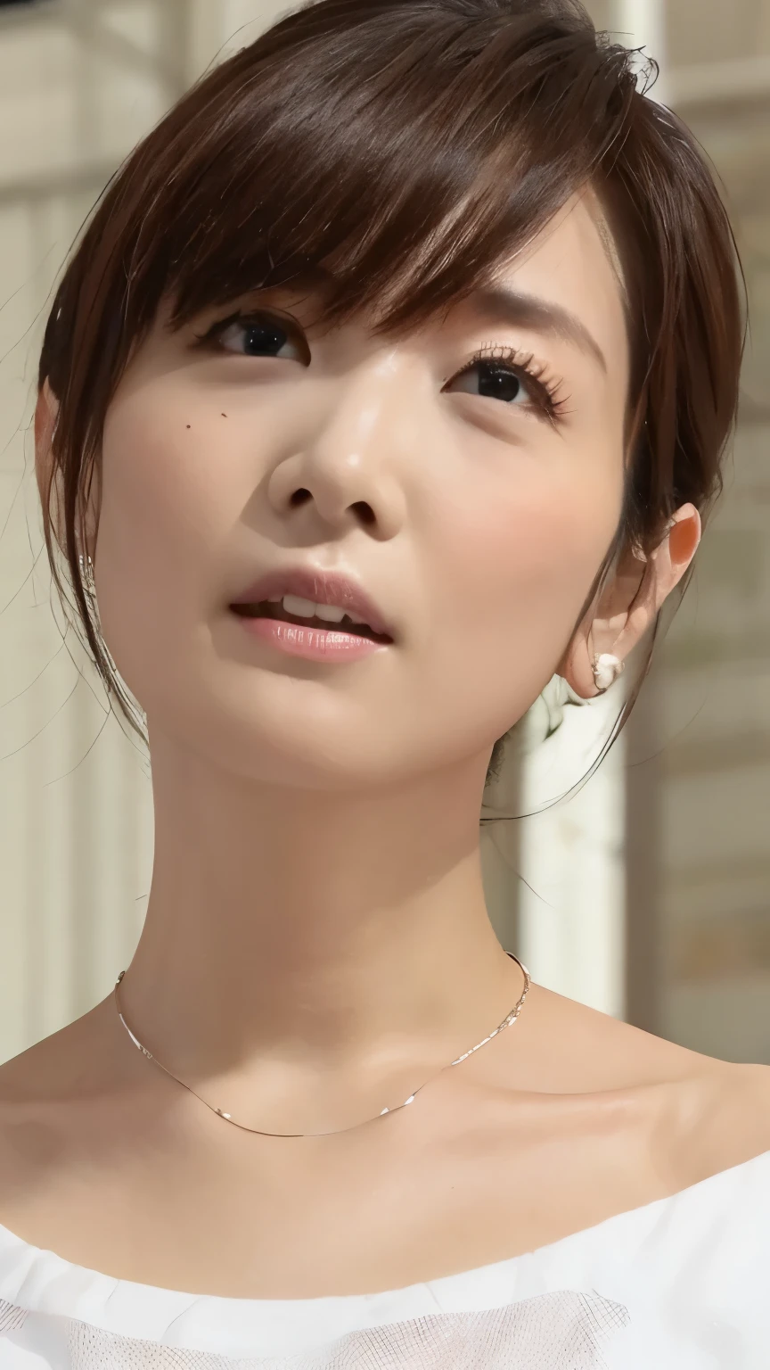 beautiful eyes 、Even Eyes、 serious expression、 perfect fingertips, please raise your arms 、 random pose、( big breasted)、Shabby White T shirt、 high res, high quality, 最 high quality, very detailed, by Nomi, 8k, RAW Photo, 最 high quality, The appeal of masterpieces , wonderful, Hair, Wear it up to your shoulders , mesh hair, Japanese idol, Sophisticated, stylish, slim、