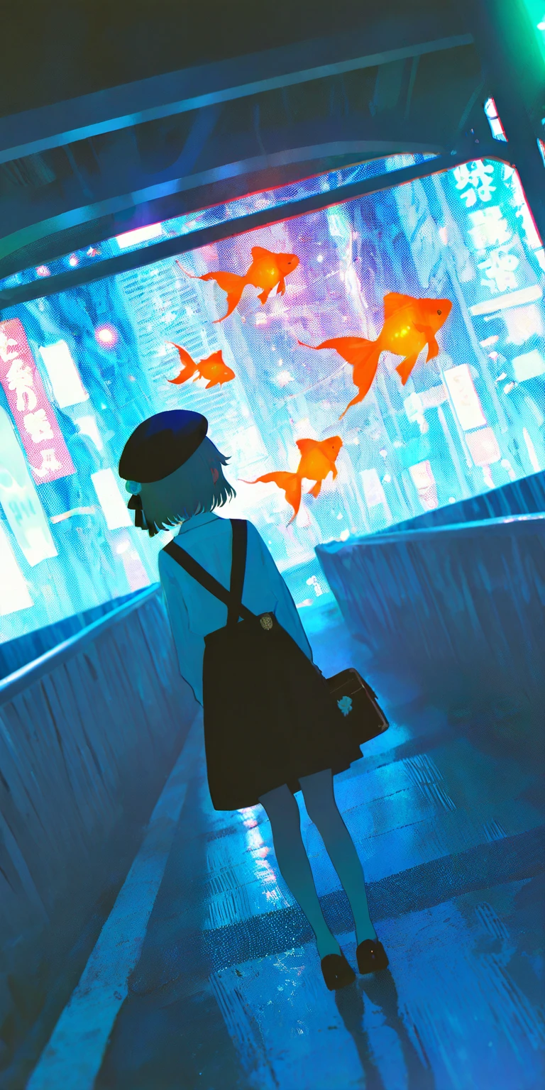 Alice Goldfish Solo,1girl\((hatoba tsugu),HatobaTsugu, beret\(white flower ornament ...