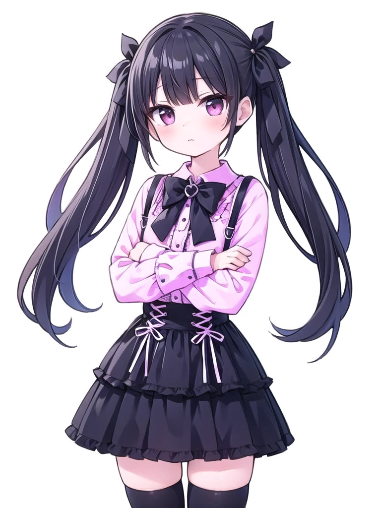 (8K、Highest image quality、highest quality、masterpiece)、detailed face、((1 girl))、black hair、long hair、wavy hair、blunt bangs、gray eyes、evil smile、((grin))、Moderate chest、((Ruffled pink clothes))、off shoulder、((black pleated skirt))、jiraikei fashion、((skirt lift))、((pussy))、((pubic hair))、cowboy shot、Take from below、bedroom background、((nsfw))
